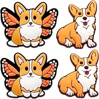 Corgi Shoe Charms;Dog Charms for Clog Shoes Decoration Cute Corgi Puppy Pet Shoes Charm for Kids Adults Corgi Lover, PVC Shoe Charm Accessories Decoration Gifts 4 Pcs