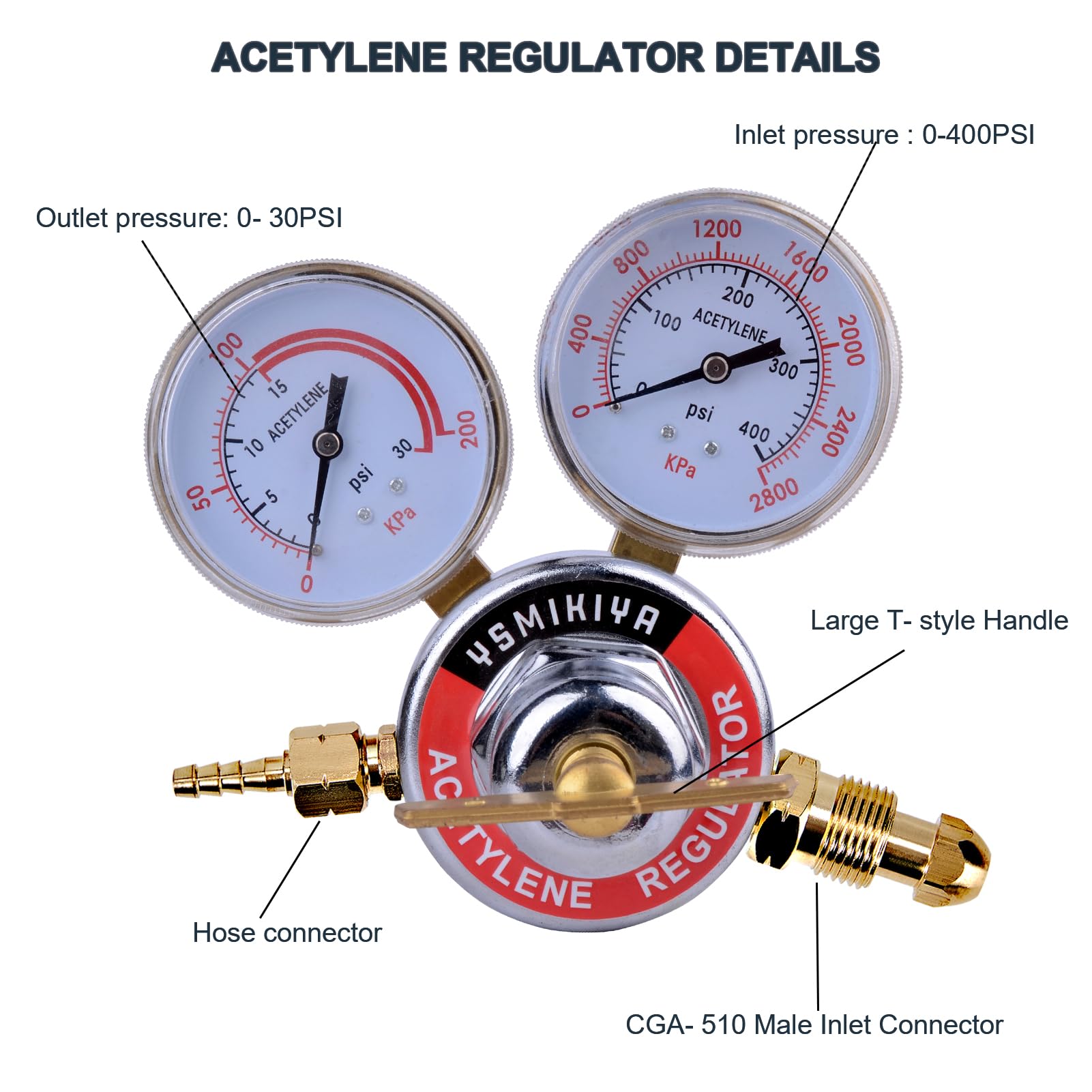 Regulador de acetileno, soldador de gas de soldadura, medidor de gas de soldadura de acetileno para kits de corte de antorcha CGA 510