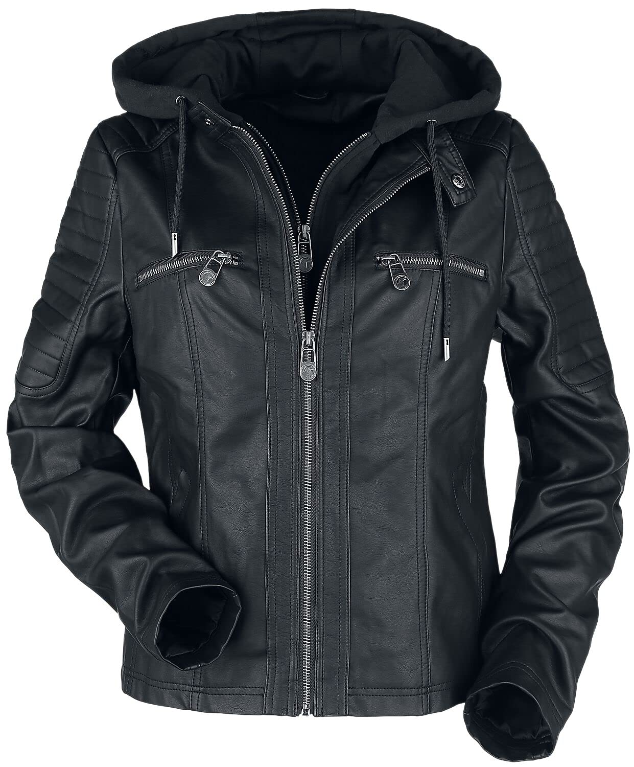 Black Premium by EMP Mujer Chaqueta negra de piel sintética estilo motero