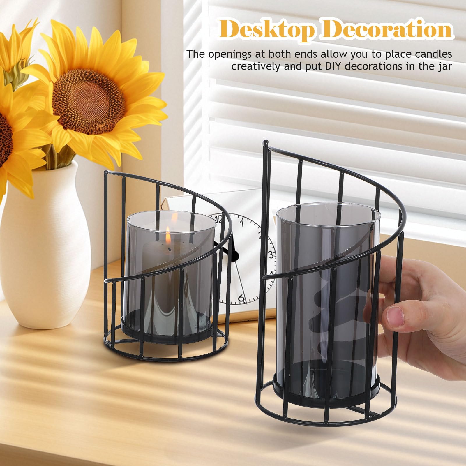 Mikikit 2 Stück Windlicht aus Glas und Eisen Moderner Hängender Kerzenleuchter als Multifunktionale Tischdekoration mit Geometrischem Design für Wohnzimmer und Hochzeit