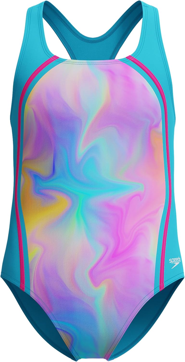 Speedo girls Swimsuit One Piece Thick Strap Racer Back Printed