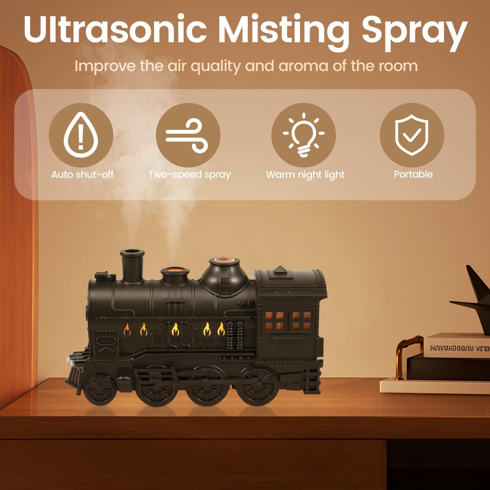 Difusor de Aceite Esencial de Tren de Vapor, humidificador de Aire de 300 ml en Forma de Tren con Control Remoto, difusor de Tren de Vapor silencioso 2 Modos de nebulización Green