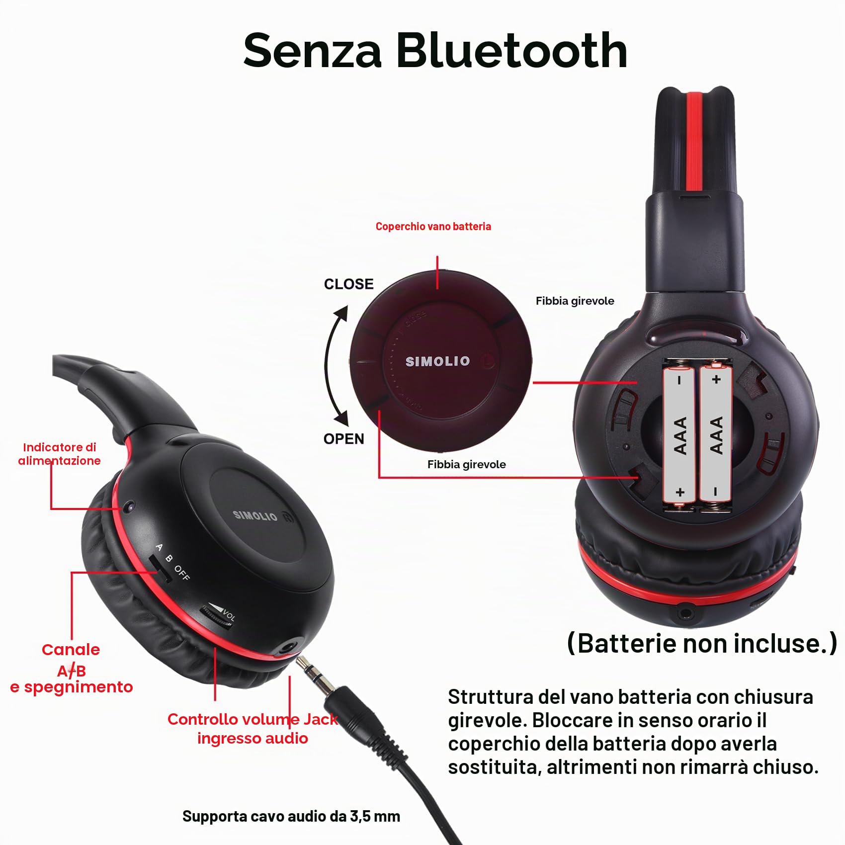 SIMOLIO Confezione da cuffie wireless per auto e bambini, 2 canali IR, non Bluetooth, cuffie DVD con custodia per sistema di intrattenimento posteriore universale