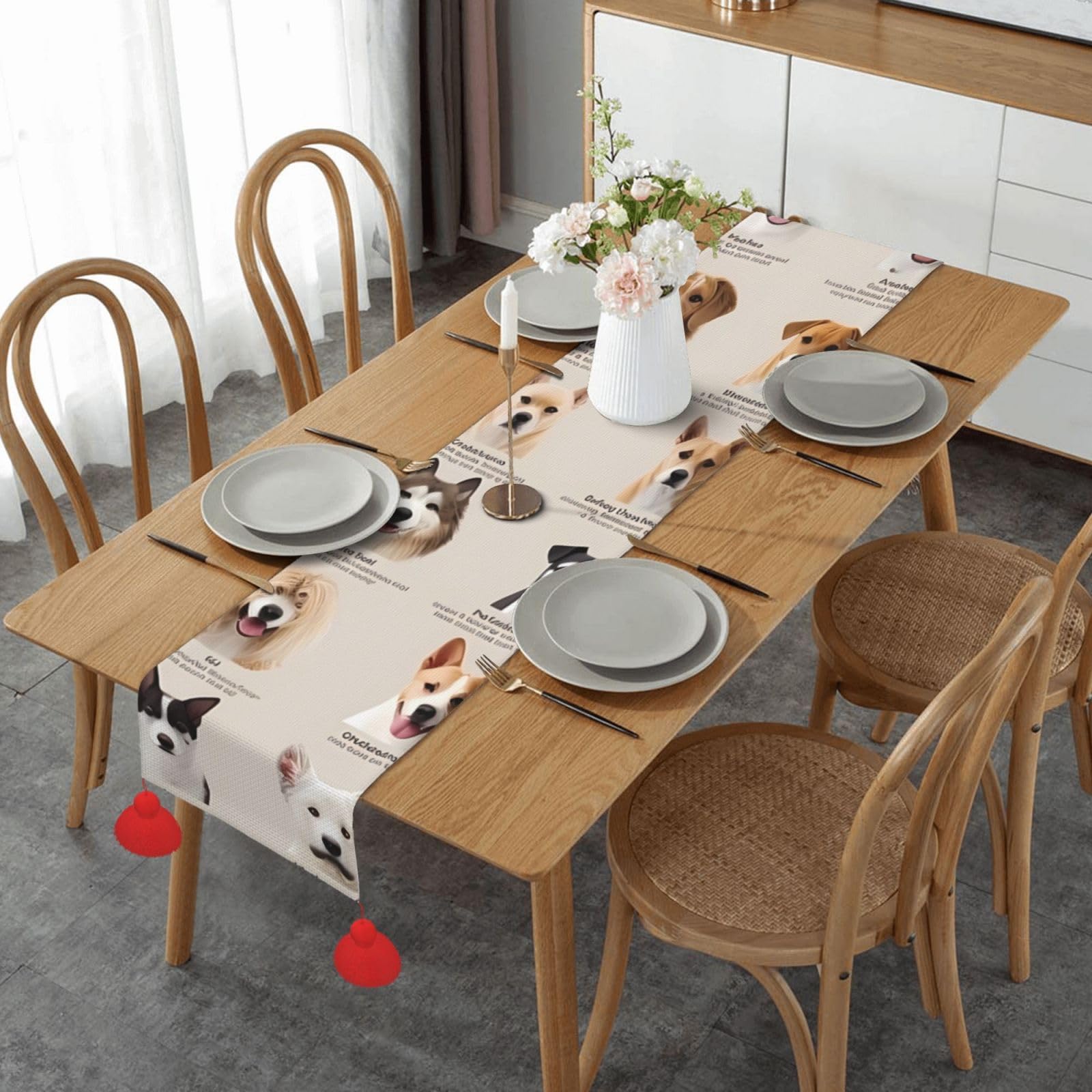 Chemin de table lin imprimé chien : finies les tables ternes aux mariages d'automne