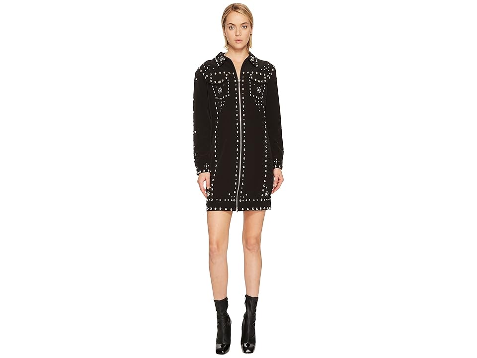 

Jeremy Scott Studded Crepe Moto Dress (Black) Women's Dress