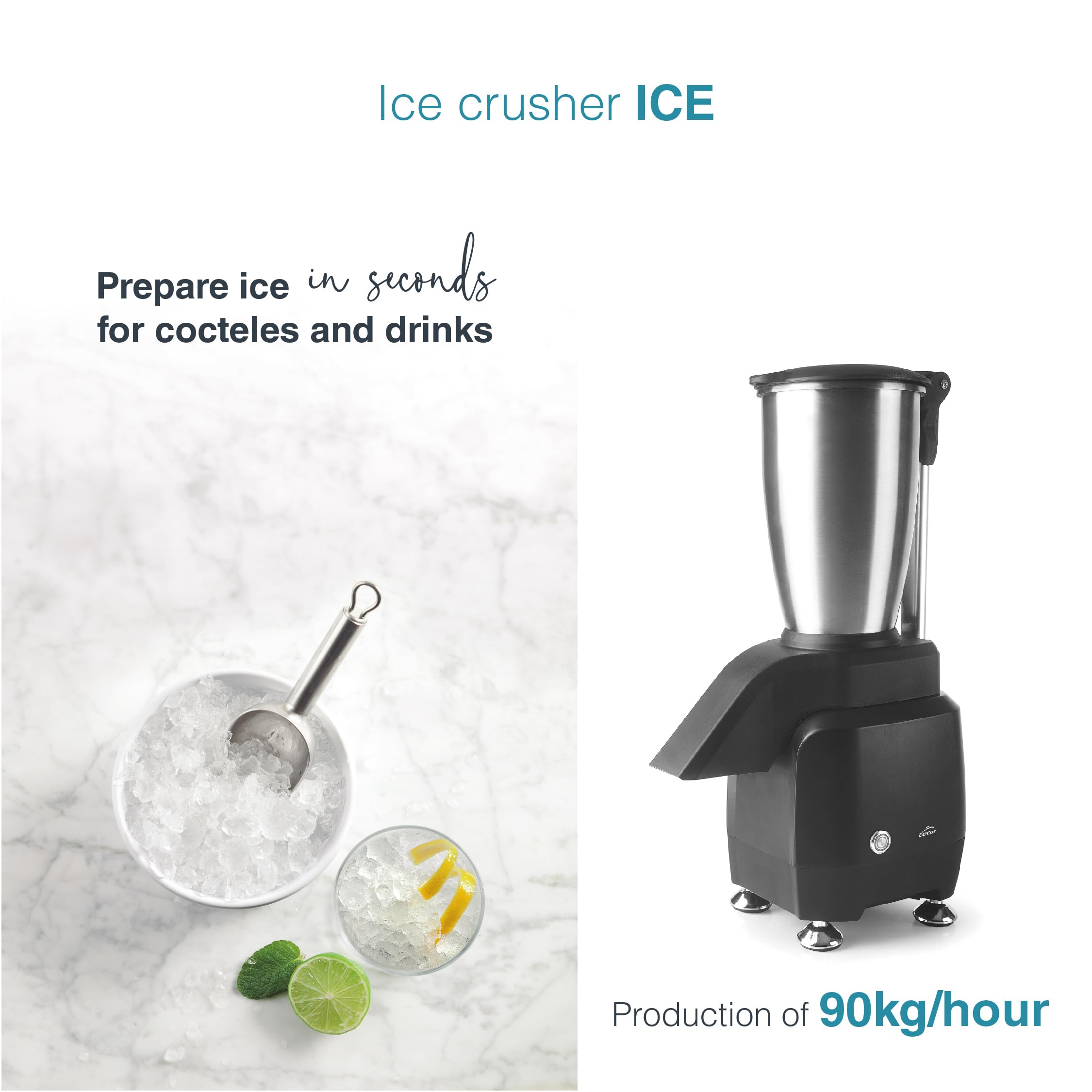 Lacor 69431 - Picadora de Hielo ICE, Profesional, Ideal para Granizados | En acero inoxidable, para un uso práctico y profesional en cocina; con 3 L de capacidad, práctico y fácil de guardar