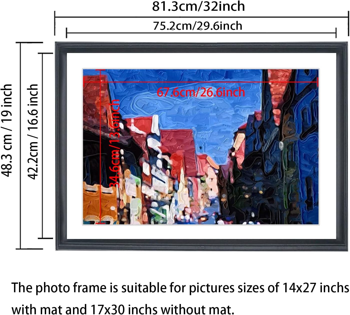 17x30 Panoramic Picture Frames Solid Wood ,With White Mat ,Fit 14x27 inch Photos with Mat or 17x30 without Mat，Poster Frame 17x30Photo Frames Family Wall 14x27 Picture Frame Black (L23B1730W1427)
