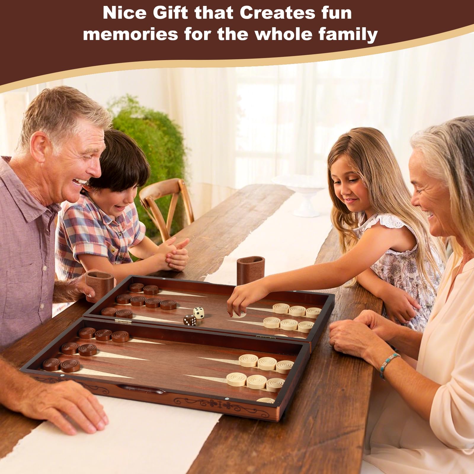 Lussuoso set da backgammon in legno fatto a mano - grande tavola da viaggio pieghevole da 16'' (40,6 cm) con pezzi di grandi dimensioni e scatola portaoggetti, gioco di strategia premium per due