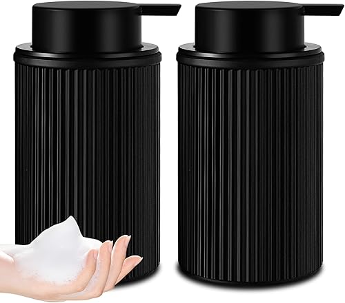 Miniatura 10 de Dispensador de jabón espumoso negro mate, dispensador de jabón de manos de espuma de vidrio acanalado para baño, botella de espuma recargable de 11