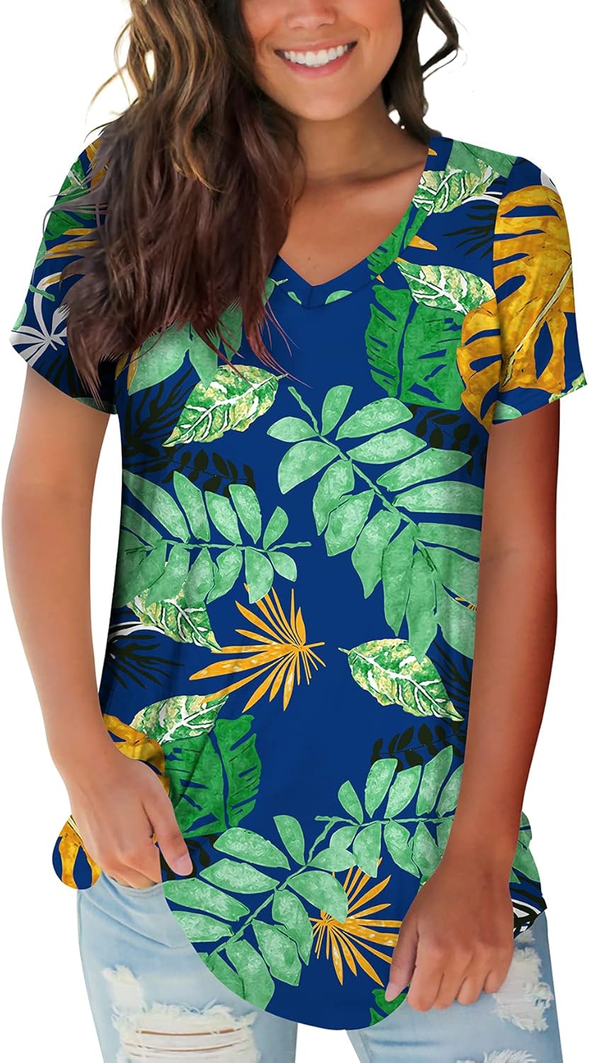 Summer Floral Tops for Women - Womens Tshirts Short Sleeve Womens Summer Shirts