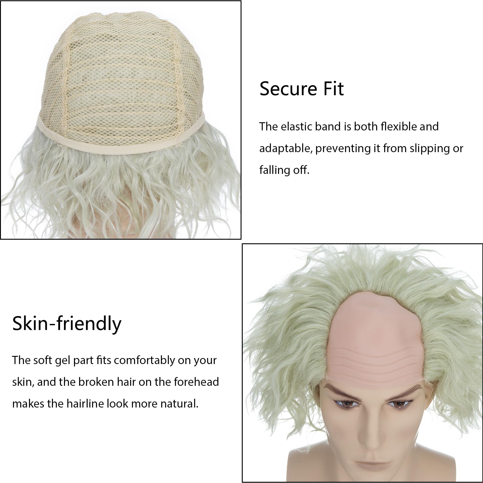 BUYOGET Cosplay Wigs Mens White Blonde Short Curly Wig Mad Scientist Einstein Bald Wig for Halloween Party Movie - Image 3