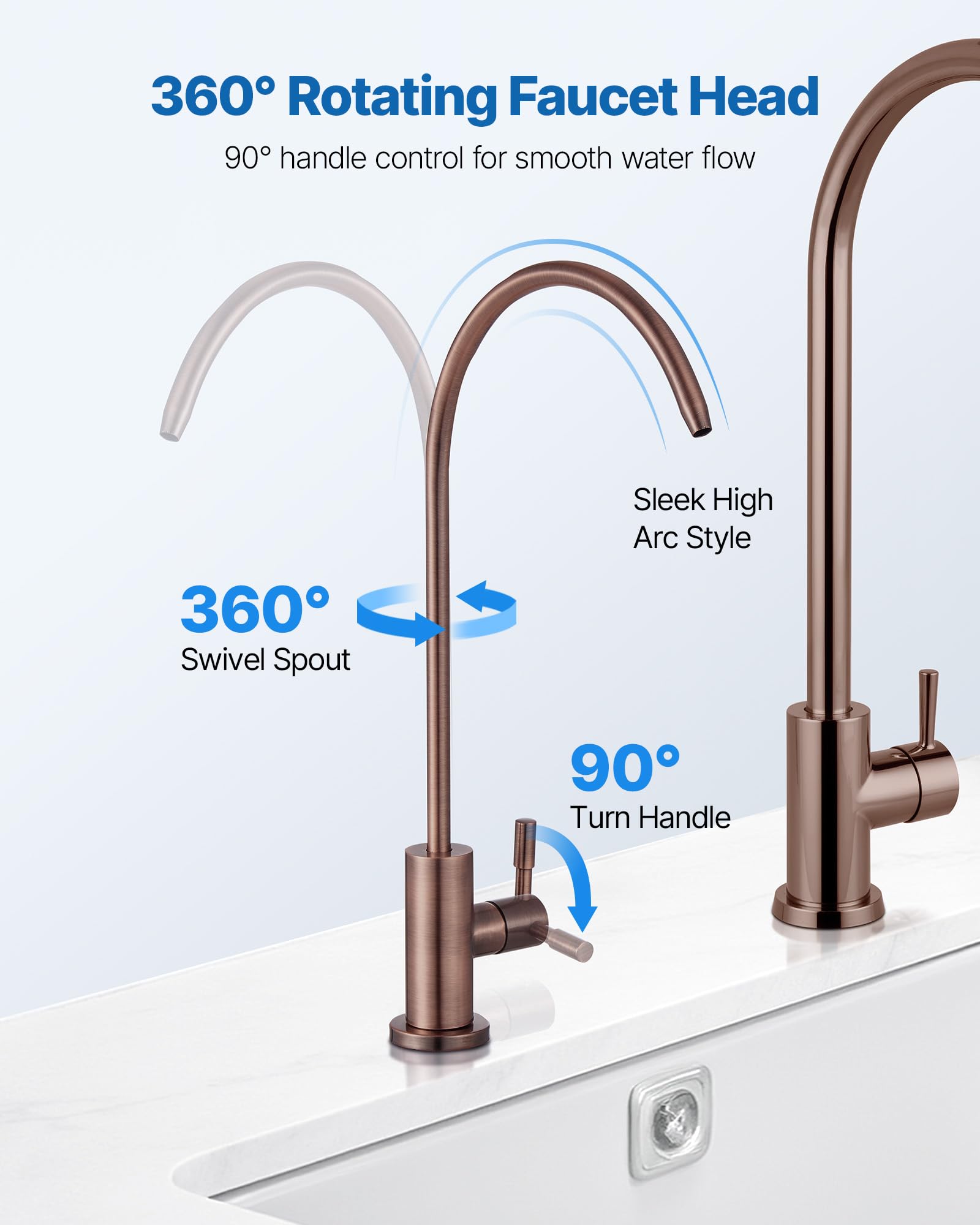VEVOR Grifo de Acero Inoxidable para Agua Potable sin Plomo, Grifo de Ósmosis Inversa con Válvula de Latón Macizo, Resistente a la Corrosión y Duradero, para Fregadero de Cocina, Bar, Cafetería