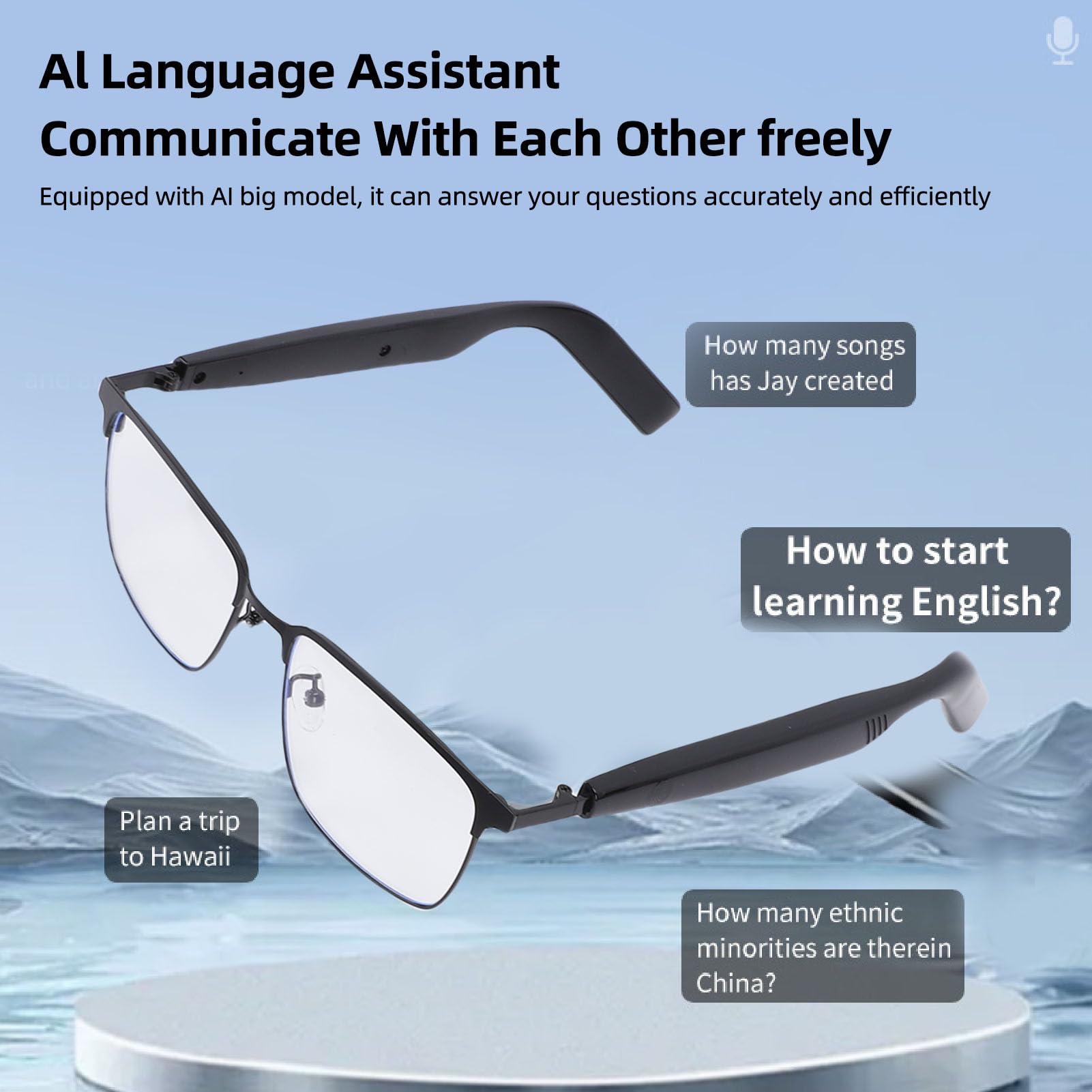 Jectse Verres Intelligentes AI, Lunettes de Traduction avec Micro et Haut-Parleur, Traduction en Temps Réel, 100+ Langues 5.4 pour Les Appels Musicaux, Lentille Magnétique