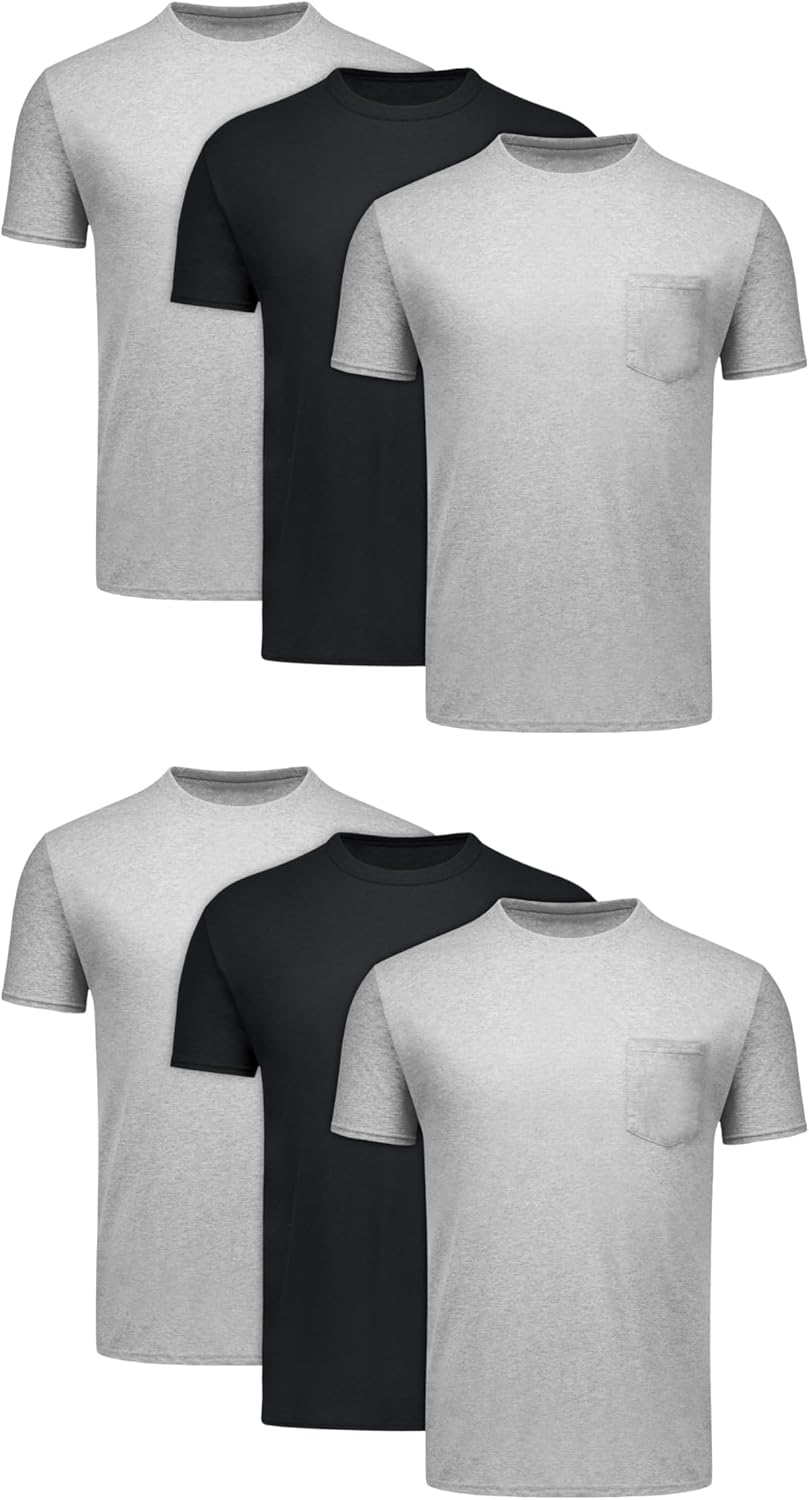 Hanes Men's Pocket T-Shirt Pack, 6-Pack, Cool & Breathable Cotton Tees, Stay-Tucked Undershirts for Men