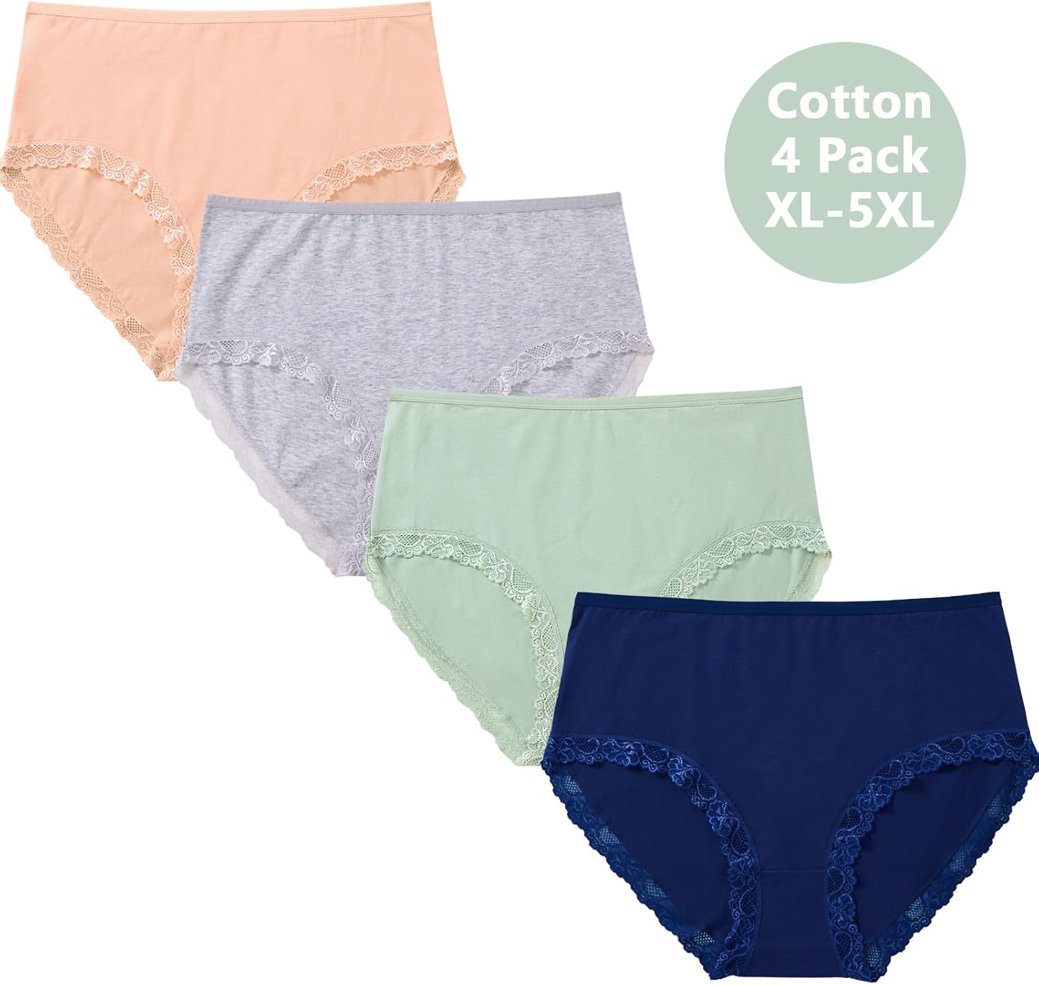 Women's Cotton Underwear Panties XL-5XL Plus Size Mid High Waist Lace Trim Pantys Ladies Briefs - Image 4