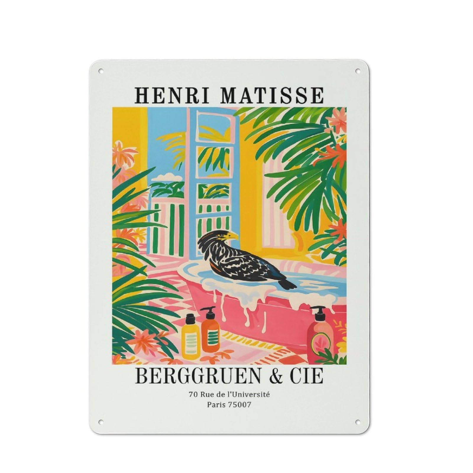 Junmoney Style-18 Henri Matisse Bird In Bathtub Art Printed Metal Sign 40X30cm For Lounge Or Reading Corner, A Winter Wall Decor Update For Reading Corner Decorators