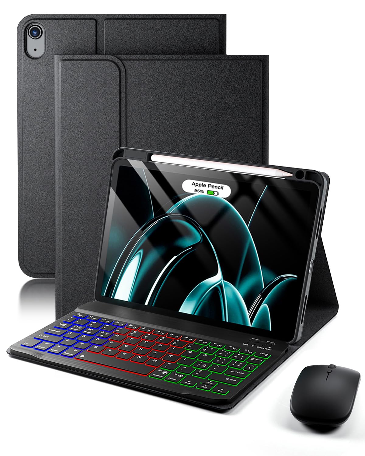 Para iPad Air 11 pulgadas(M4 2026/M3 2025/M2 2024)/ iPad Air 5a (2022)/Air 4a (2020) 10.9 pulgadas funda con Teclado inalámbrico Bluetooth retroiluminado(teclado QWERTY, distribución española) y ratón