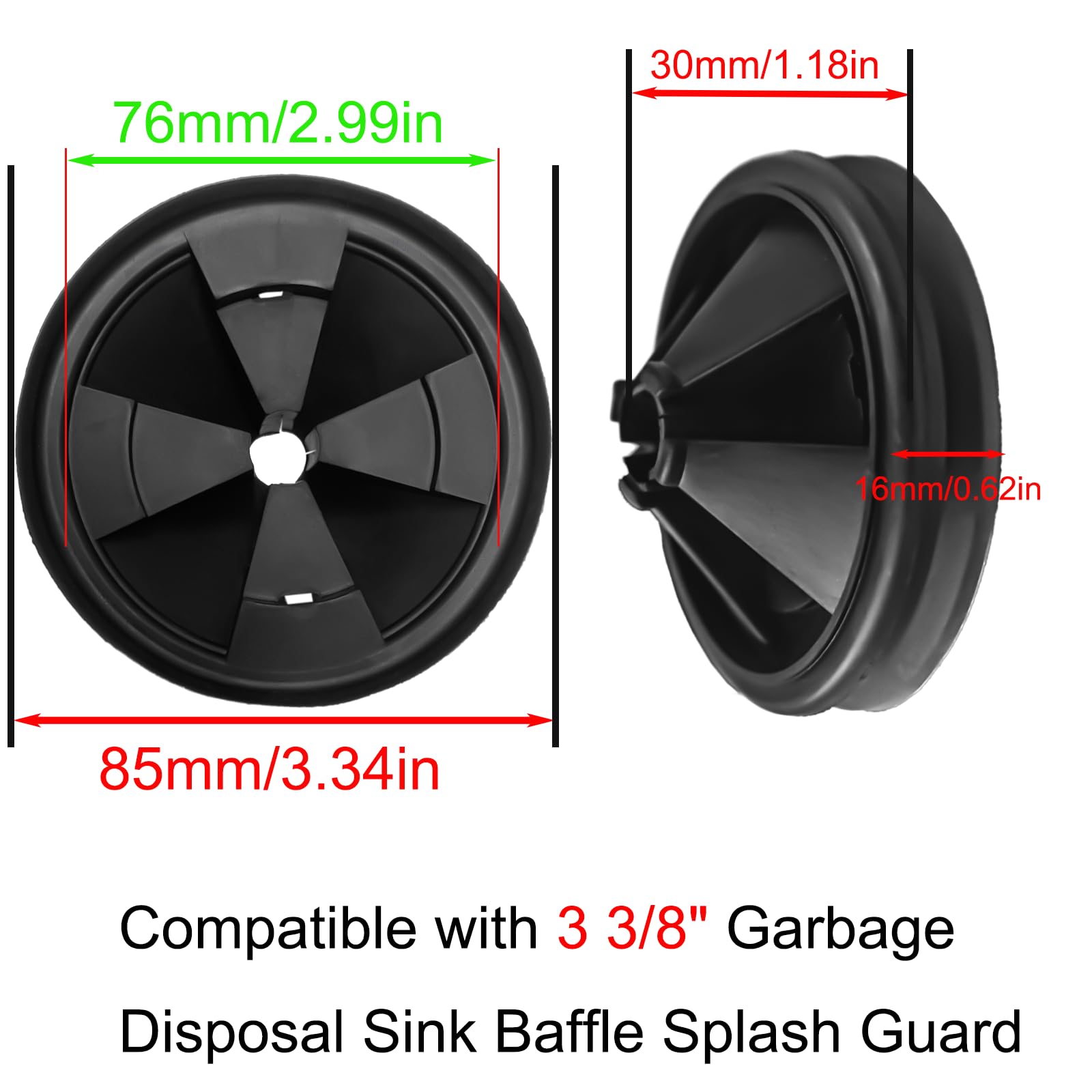 2x Spritzschutz Für InSinkErator Evolution Müllentsorgung, 9,5 Cm, Schwarz – Ersatz-Gummiabdeckung Gegen Spritzwasser & Geräusche