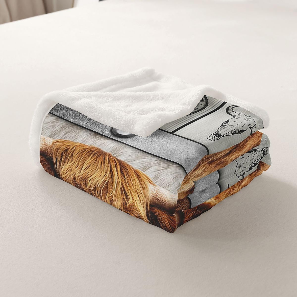 Erosebridal Highland Cow Fuzzy Plush Throw Rustic Western Aztec Fleece Blanket Cowboy Horseshoes Cow Fur Printed Sherpa Blanket for Kids Boys Girls,Farmhouse Animal Decor for Bed Couch Baby 30"x40"