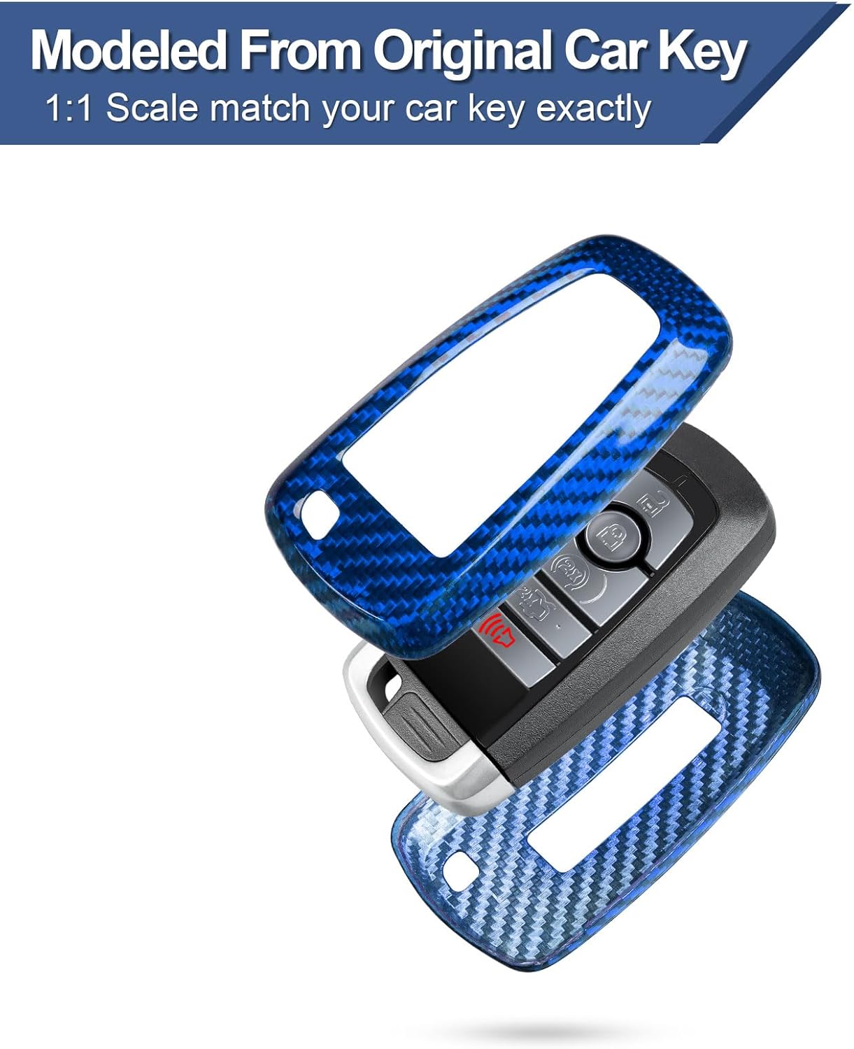 T-carbon Key Fob Cover fit for Raptor Bronco Real Glass Fiber Key Case Compatible with Raptor Bronco Sport F150 Explorer Smart Key Fob Cover with Keychain,Blue