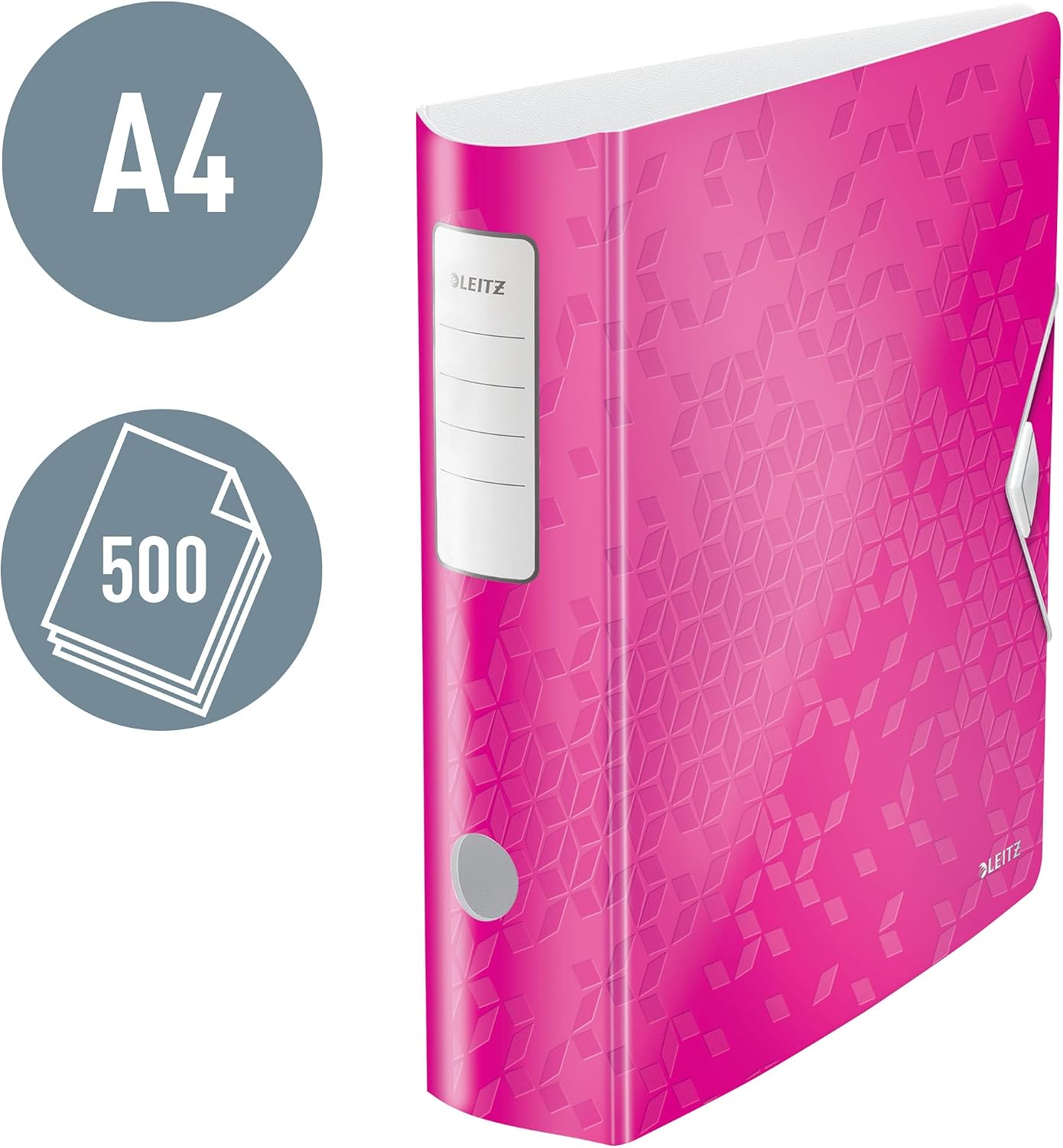 Leitz Wow A4 75mm Active Lever Arch File - Metallic Pink