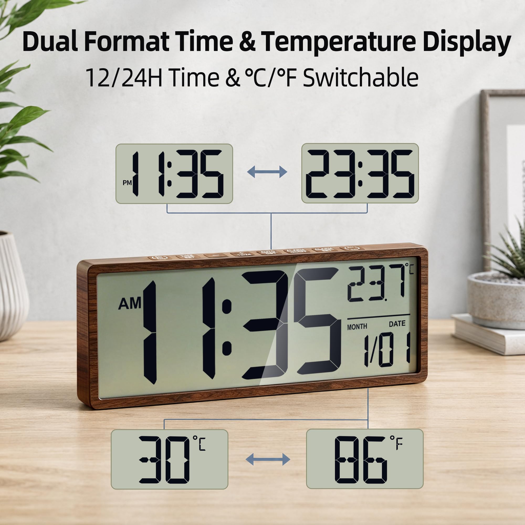 Reloj de Pared Digital 16 Pulgadas LCD a batería con Alarma