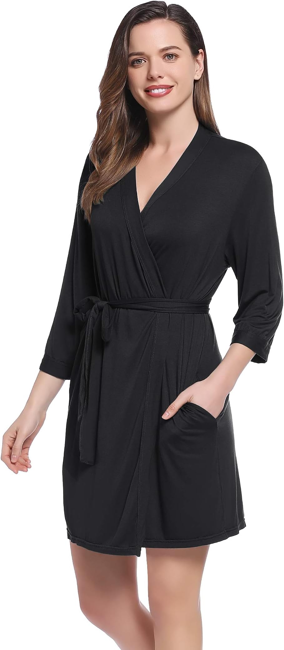 Lightweight Travel Jersey Robe Bamboo Viscose Short Thin Bathrobe for Women