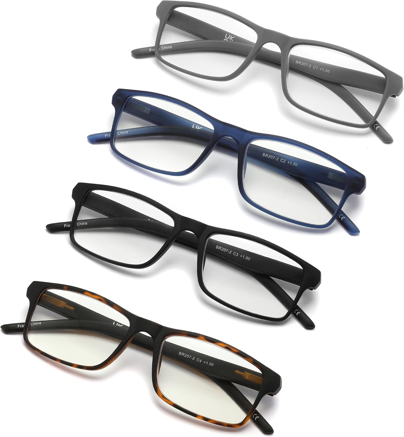 4 Pack Reading Glasses Blue Light Blocking for Men Women,Rectangular Frame Computer Readers with Spring Hinge - Image 3