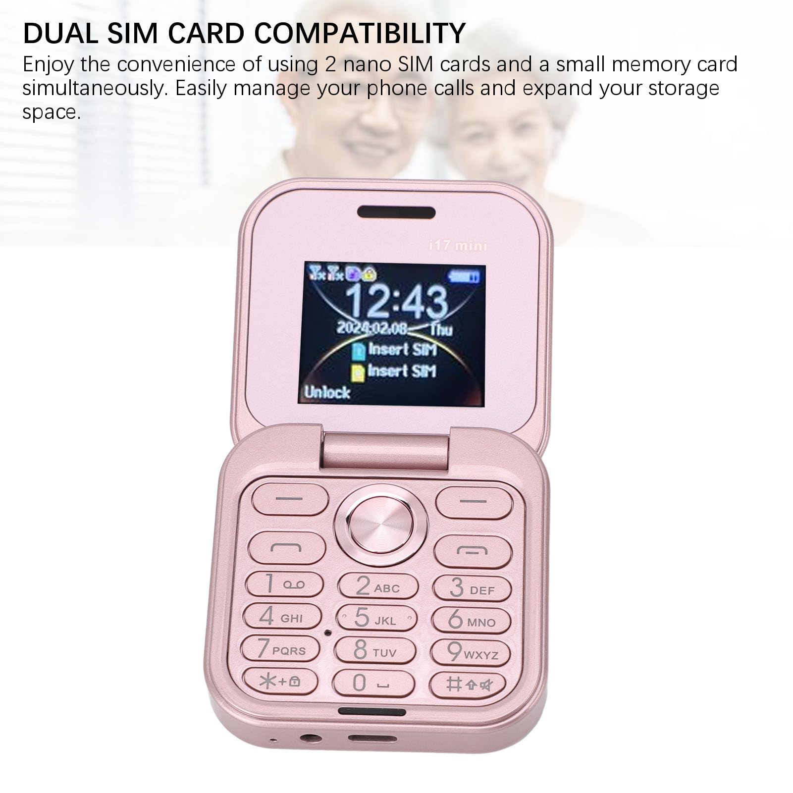 ASHATA Telefono cellulare 2G Flip Tiny, Dual Nano SIM GSM, torcia LED, radio FM, fotocamera posteriore, telefono cellulare più piccolo, per anziani (rosa)