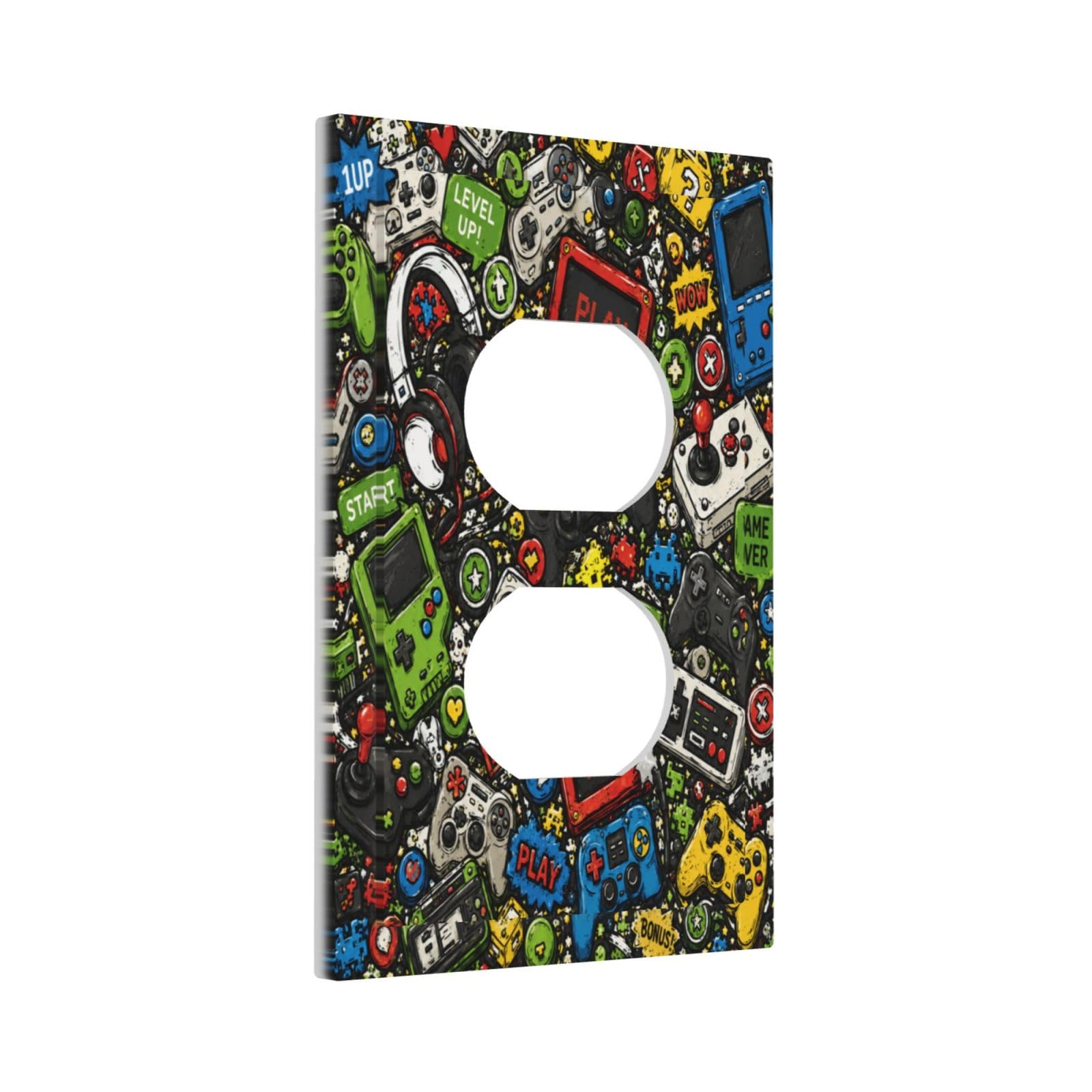Xuejiaku Decorative Outlet Covers Retro Gamer Doodle Vintage Video Game Controlle 1 Gang Duplex Light Switch Cover Plate Unique Wall Plates Switch Plate Covers for Bedroom Home Decor