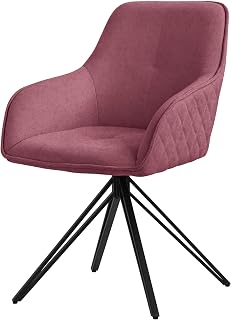 ML-Design Silla de Comedor Giratoria con Respaldo y Reposabrazos Asiento Rosa Antiguo de Tela Tejida Tapizado con Patas de Metal Sillón Diseño Ergonómico Moderno para Salón, Escritorio o Cocina