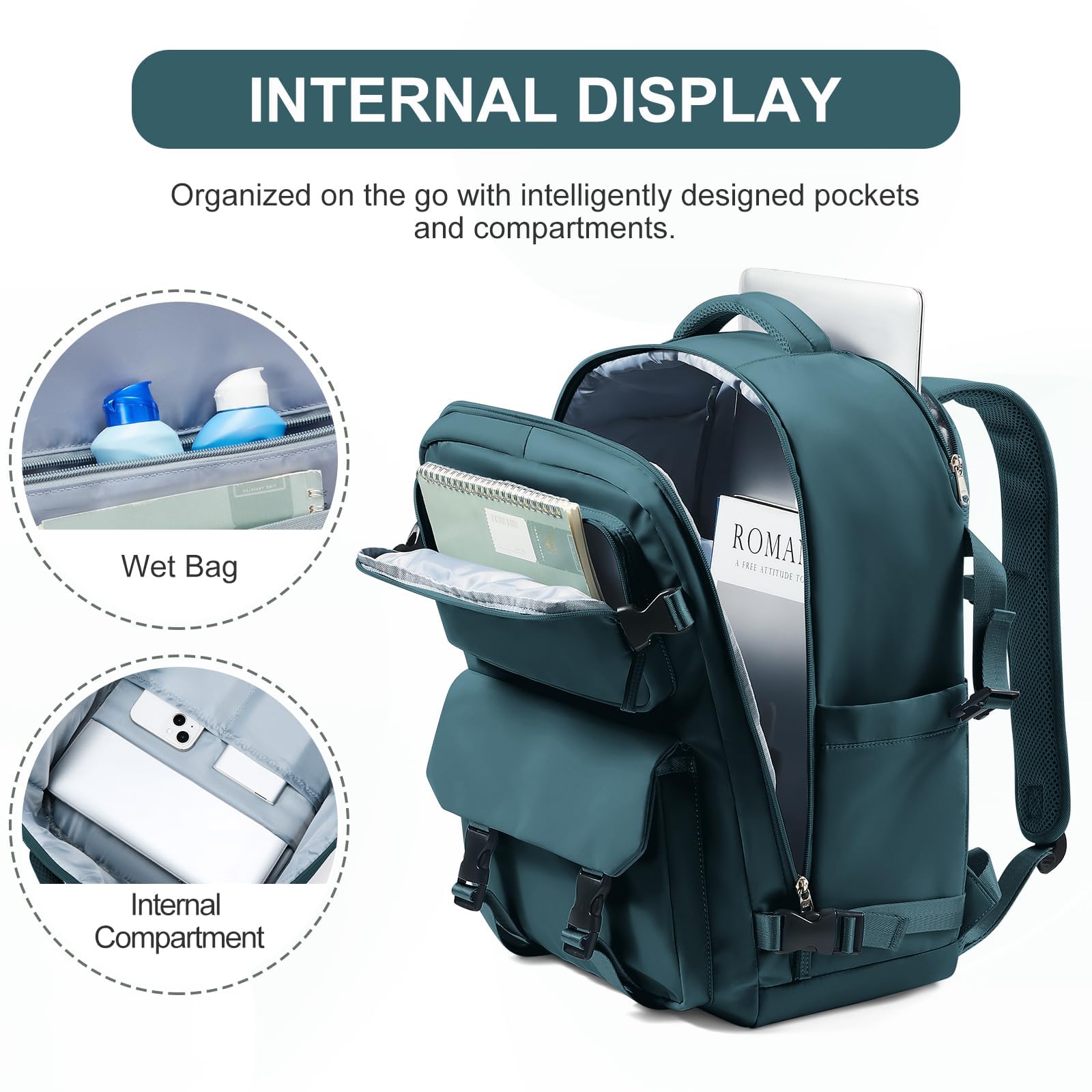 SZLX Zaino da viaggio grande da donna da viaggio zaino da escursionismo sportivo da esterno impermeabile zaino da scuola casual laptop da 14 pollici con porta di ricarica USB scomparto per scarpe