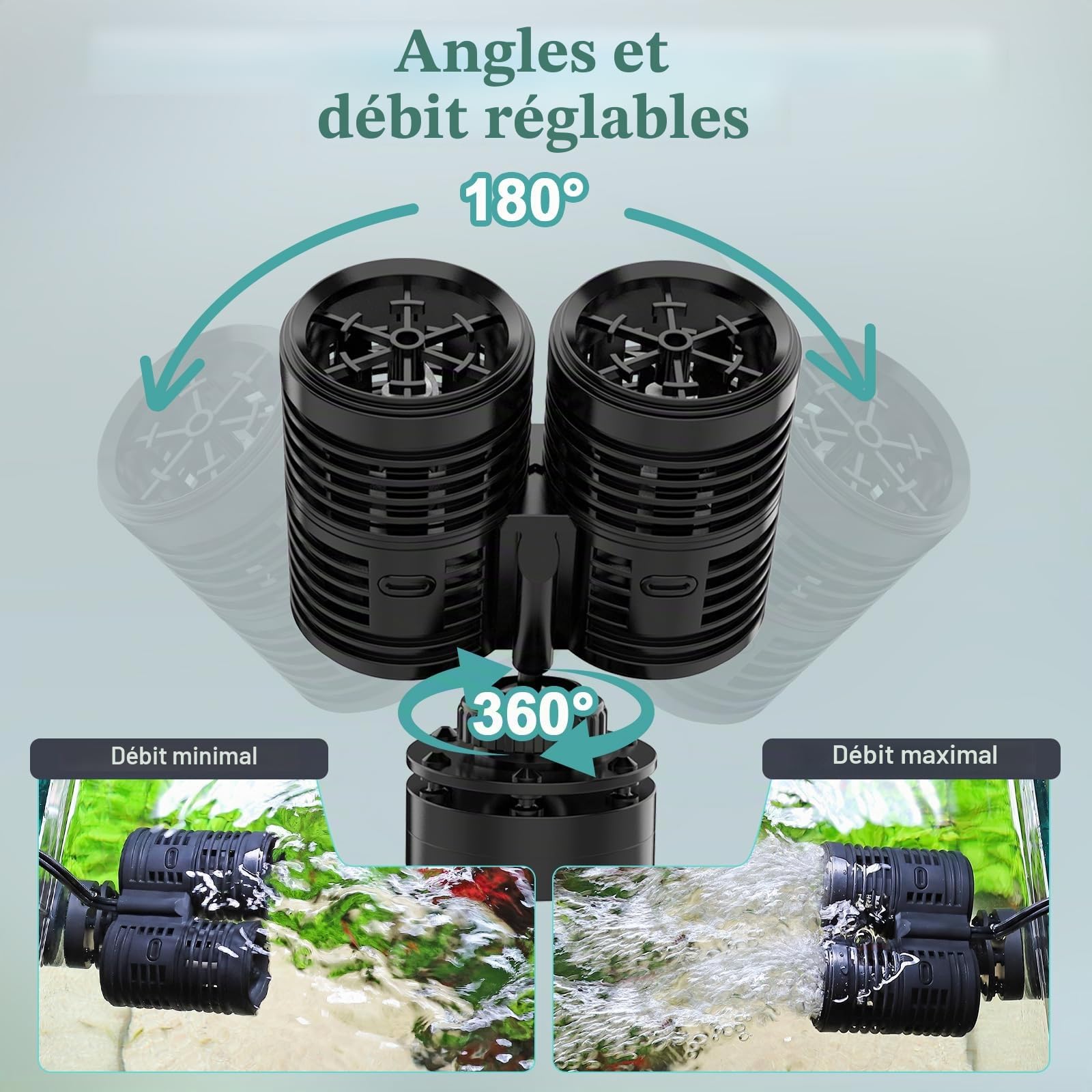 hygger 8000LPH Pompe de Circulation pour Aquarium, 14W Pompe de Brassage Aquarium avec Base Magnétique Puissante, 360° Tête Motrice Wave Maker for 227-568L Freshwater Aquariums