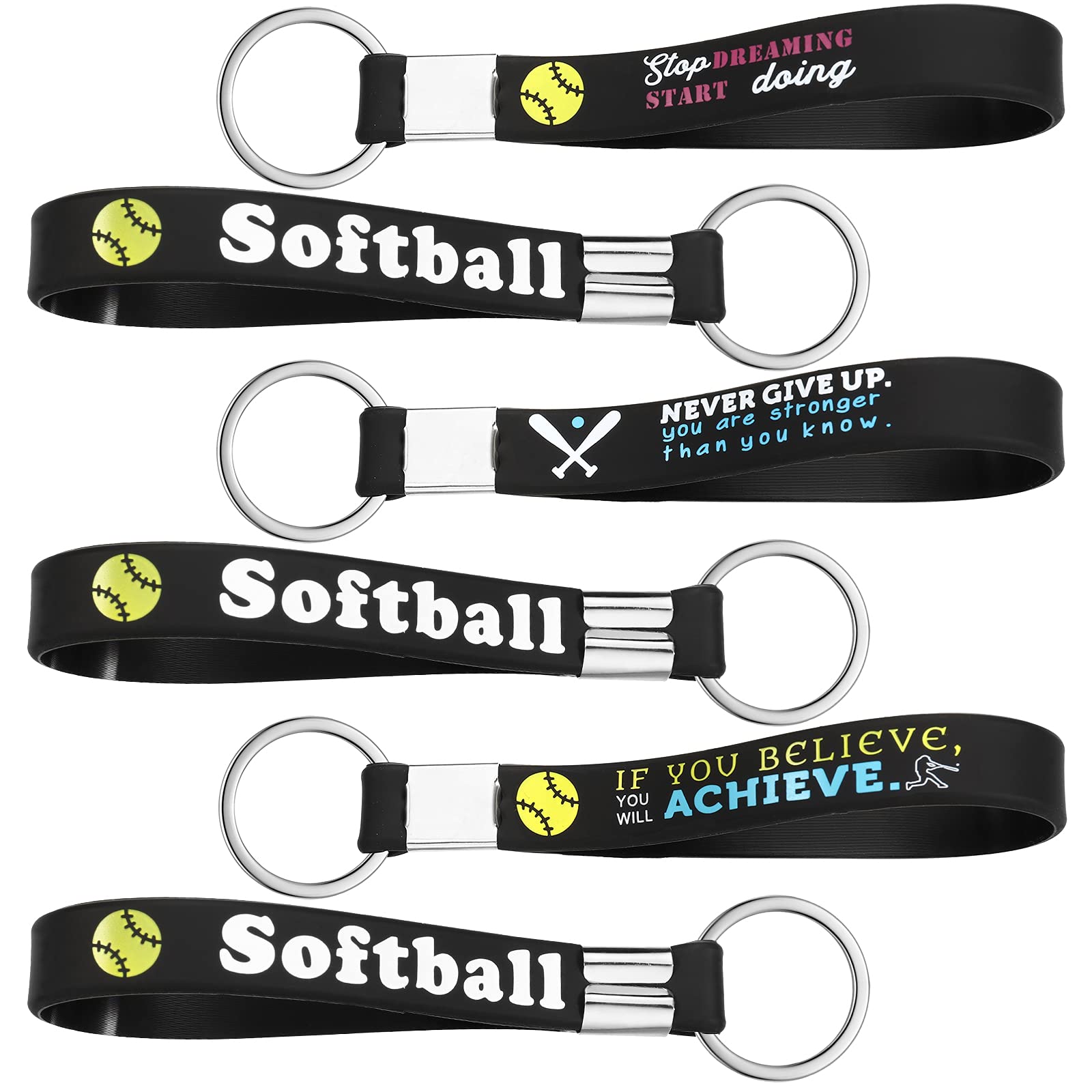 Hicarer36 Pcs Softball Silicone Keychains with Inspirational Quotes Baseball Party Favors for Men Women Party Favors Gifts(Softball)