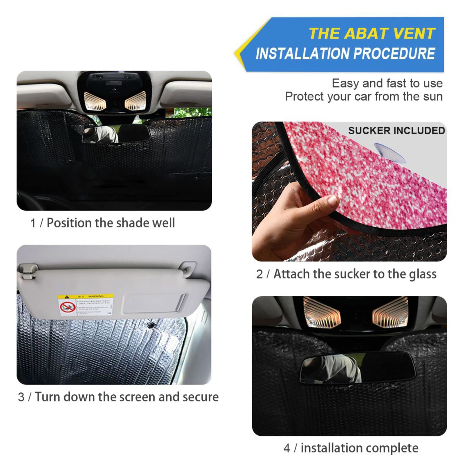 Windshield Sun Shade Pink African Leopard Glitters Sun Visor Foldable Sunshades Protector Blocks UV Rays Keep Your Vehicle Cool Fit Car Truck SUV, 53x23.5in