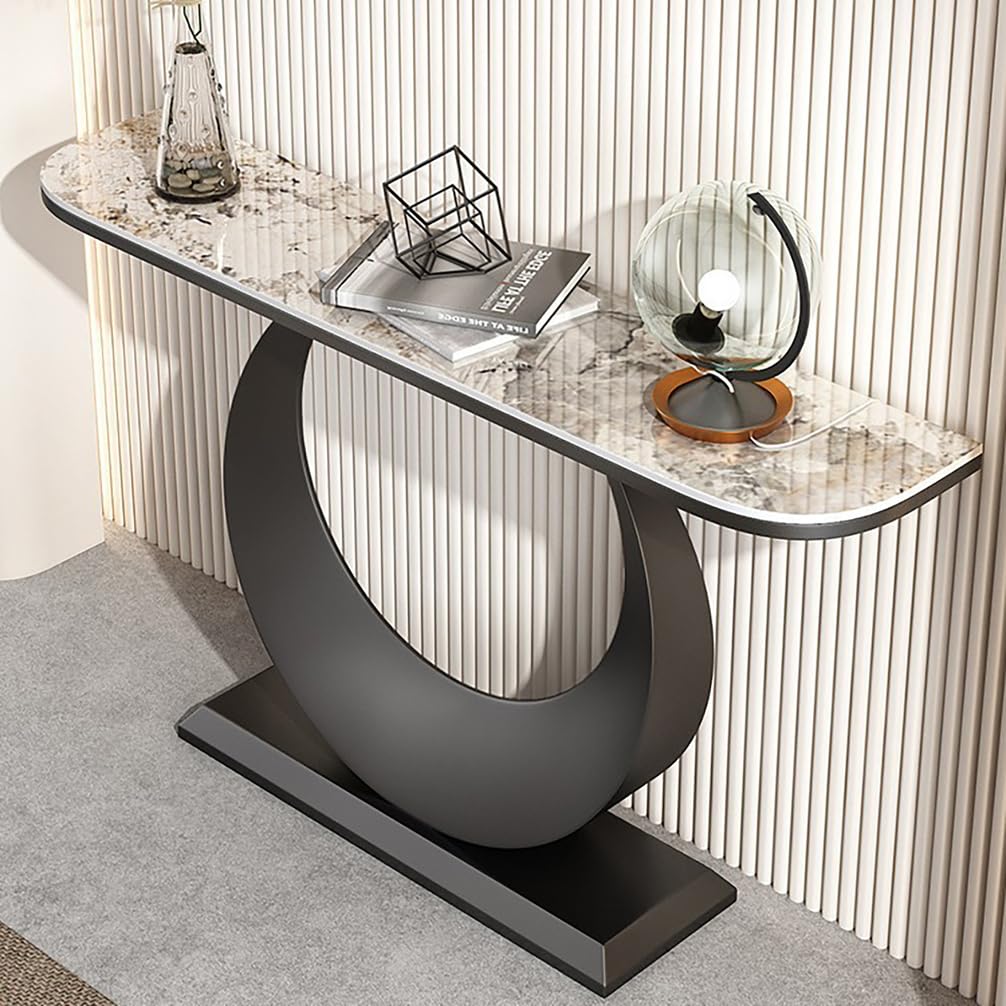 WYRNOBRX Slim Console Table Narrow Entry Tables with Faux Marble Countertop Living Room Decor Entry Side Cabinet Metal Frame for Kitchen, And Hallway Entryway Cabinet,Black,L100*H80*W30
