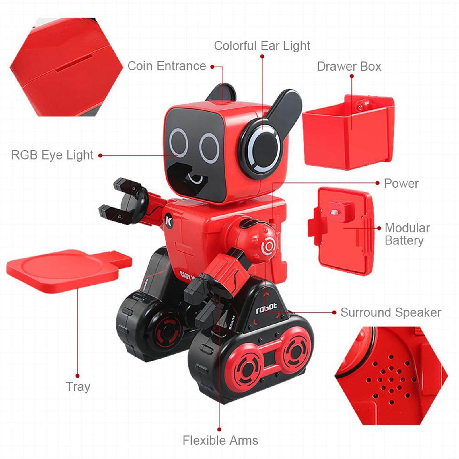 Robot Juguetes Inteligentes Interactivos Programables Control Remoto de Gestos Función Baile Material Plástico Función Cuentos Adecuado para Re, Rojo