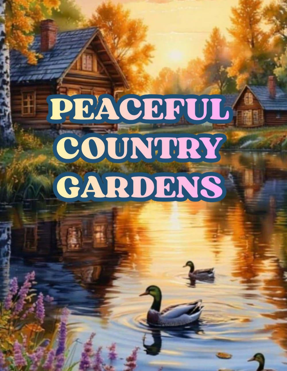 Peaceful Country Gardens: A Cozy Coloring Book for Relaxation: Flowers, Cozy Cottages, Charming Villages and Gentle Animal Scenes for Adults