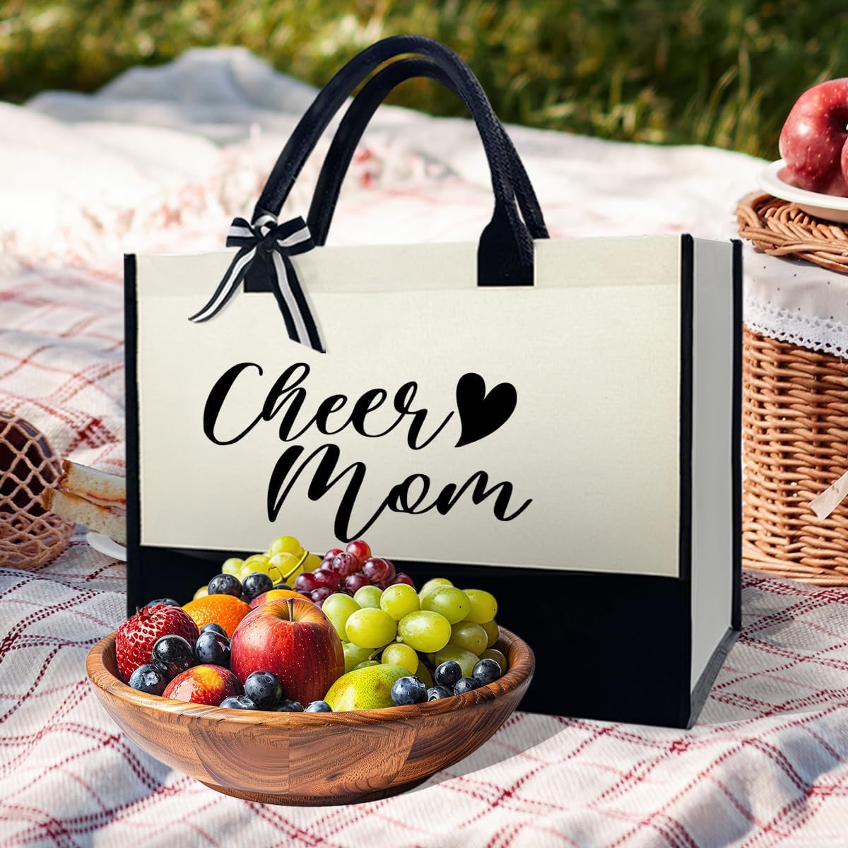Cheer Mom Tote Bag, Mom Gifts from Daughter Son, Cheerleading Gifts for Women, Mothers Day Gift, Black and White, 17 x 13 7.5 inches - Image 2