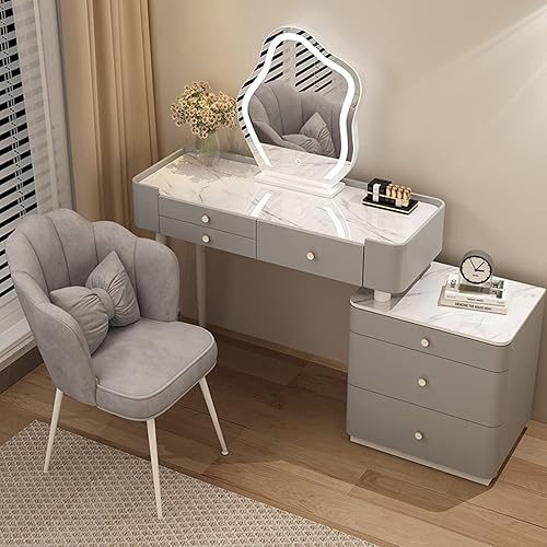 Miniatura 11 de Escritorio de tocador con espejo iluminado, tocador moderno con 3 cajones, tocador de maquillaje con taburete acolchado suave y 3 modos de Rosa