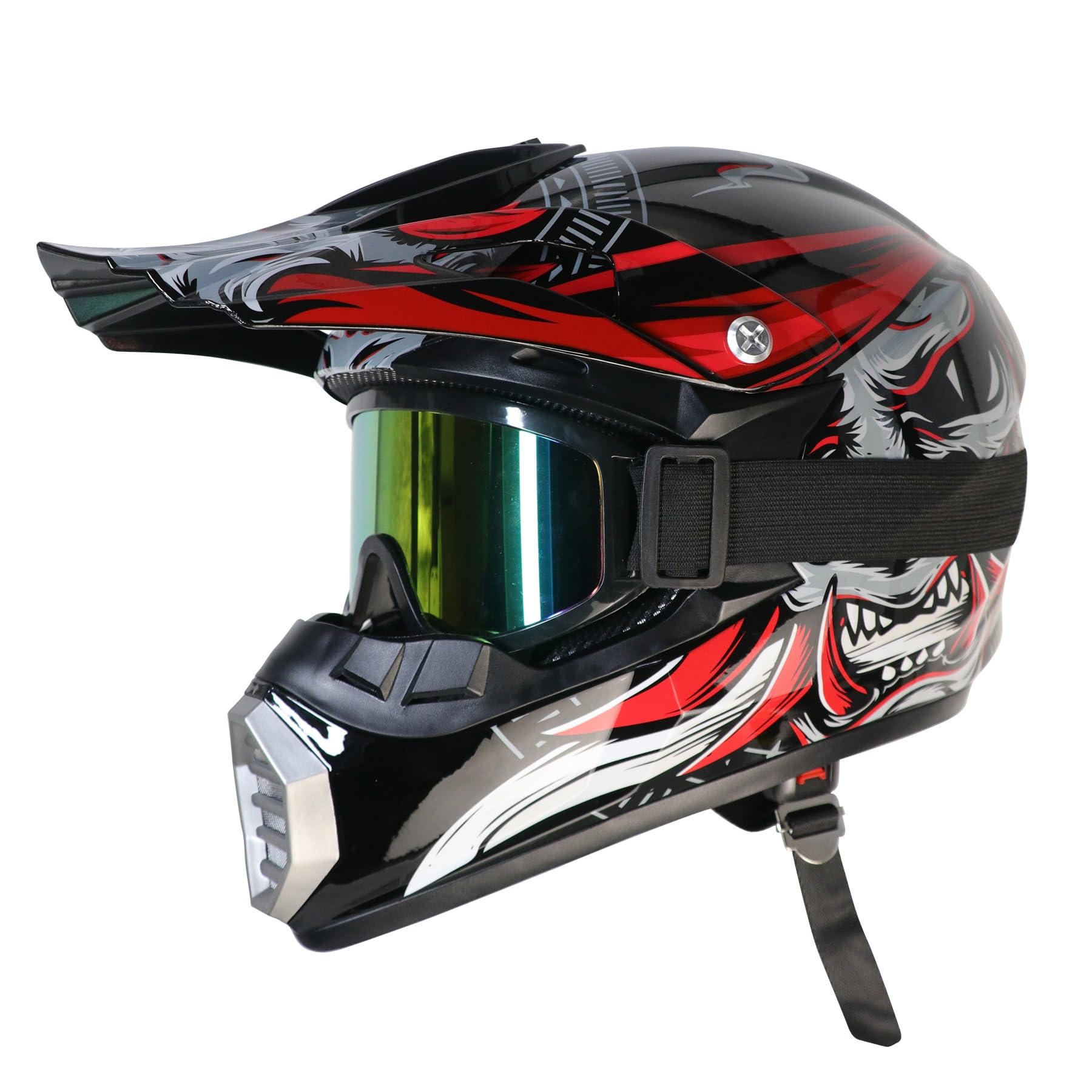 Casco da motocross, per bambini, per giovani, per motociclismo, downhill, full-face, casco da motocross da uomo, con occhiali, casco integrale da cross, casco da motocicletta MTB Enduro Quad