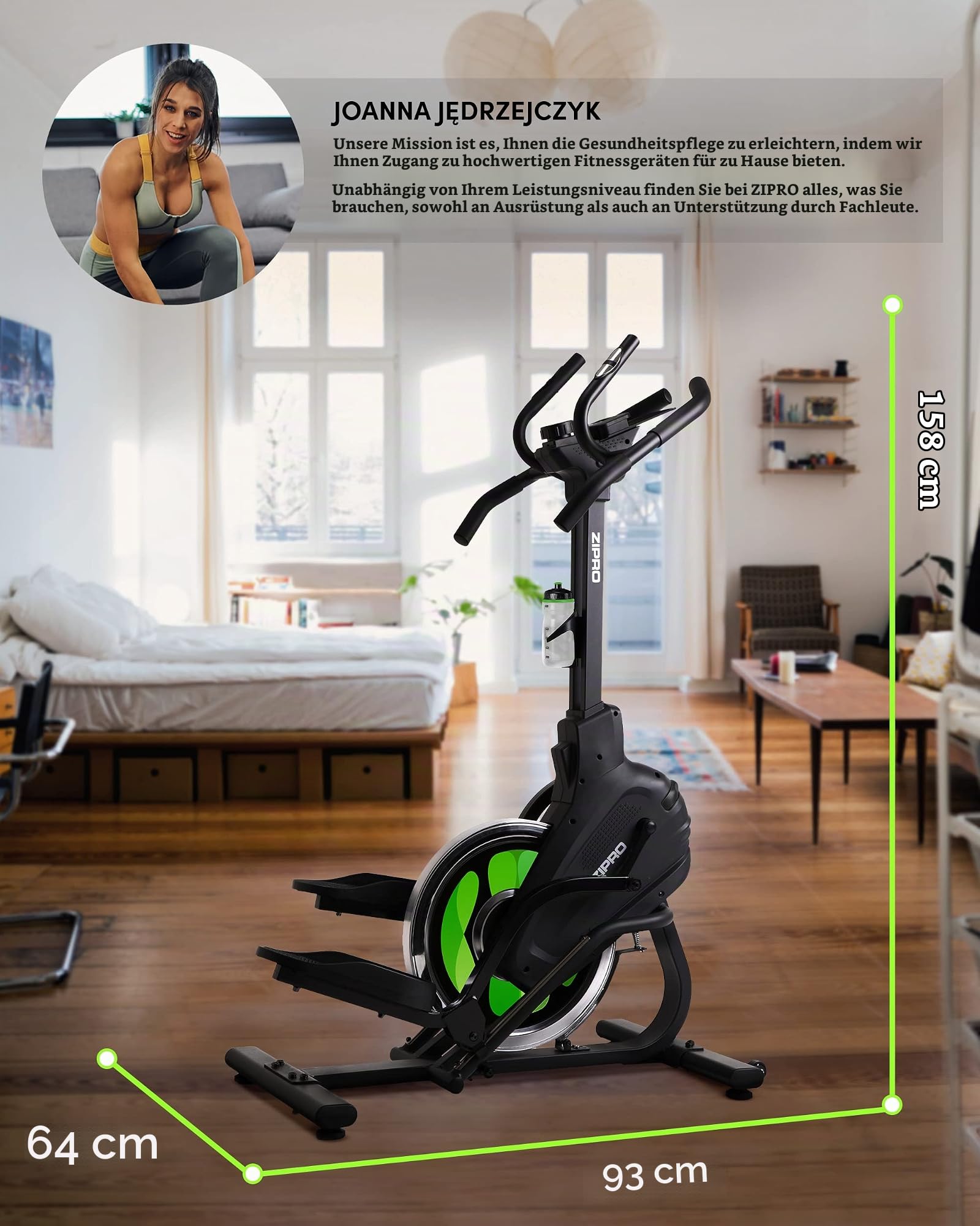 Zipro Erwachsene Magnetischer Crosstrainer Ellipsometer Climber bis 120kg, Schwarz, One Size, einheitsgröße, 5942608