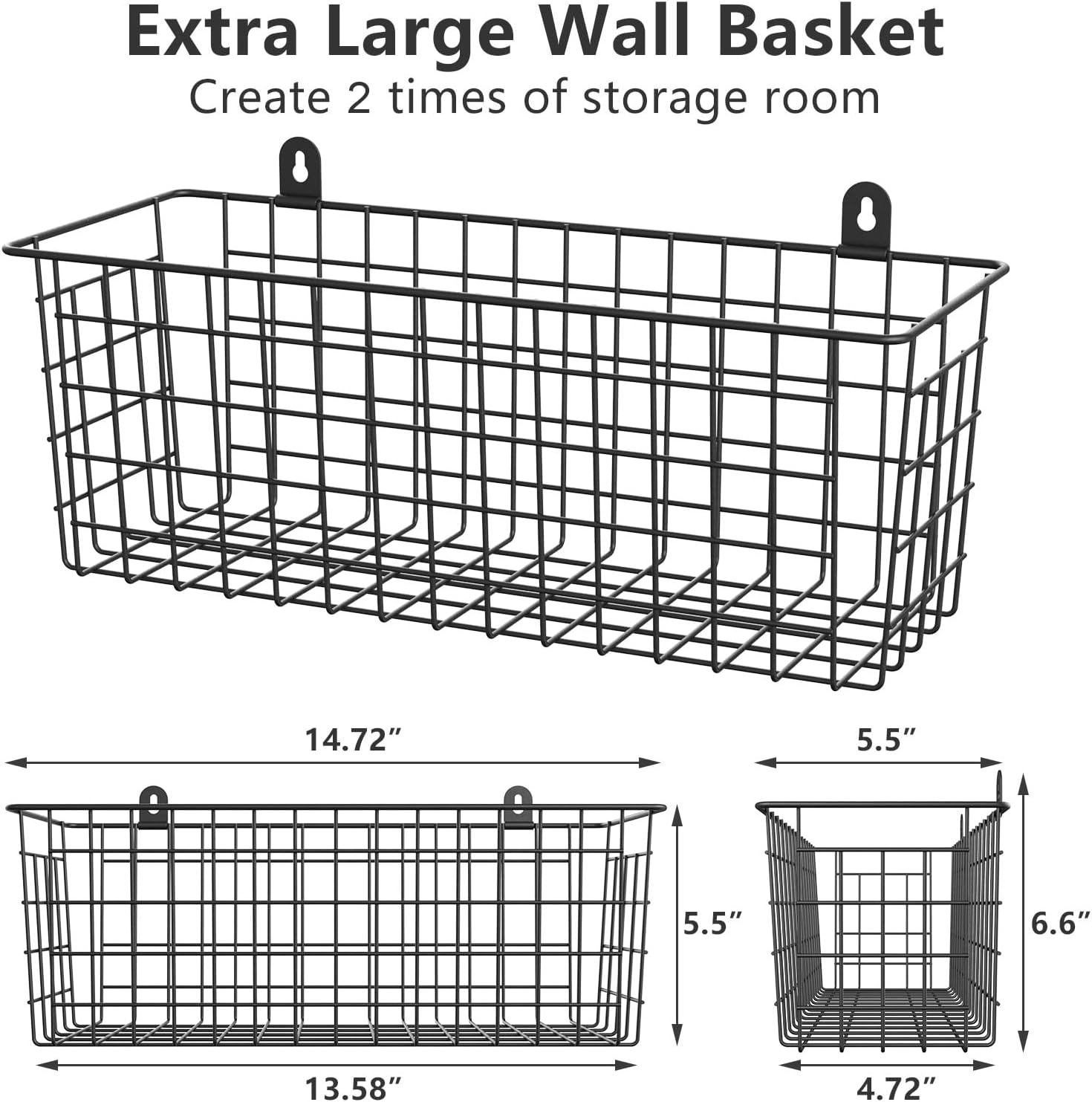 MaraFansie [Extra Large] Wire Basket 2-Pack Hanging Wall Organizer Cabinet Storage Basket Wall Mounted Shelves Rustic Farmhouse Decor for Home Kitchen Bathroom, BLACK - Image 6