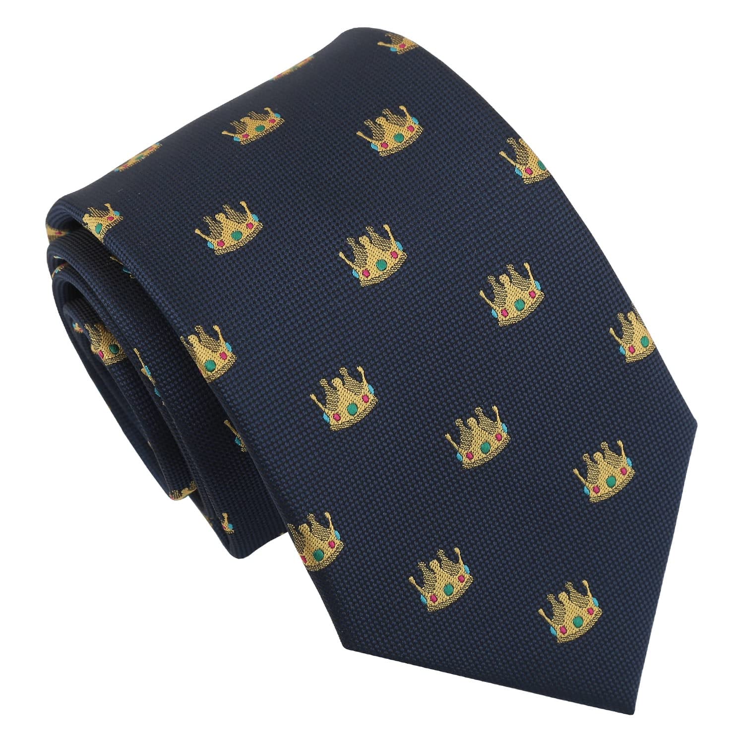 DQT Men's Embroidered Emoji Print Novelty Classic Tie - Navy Blue Crown