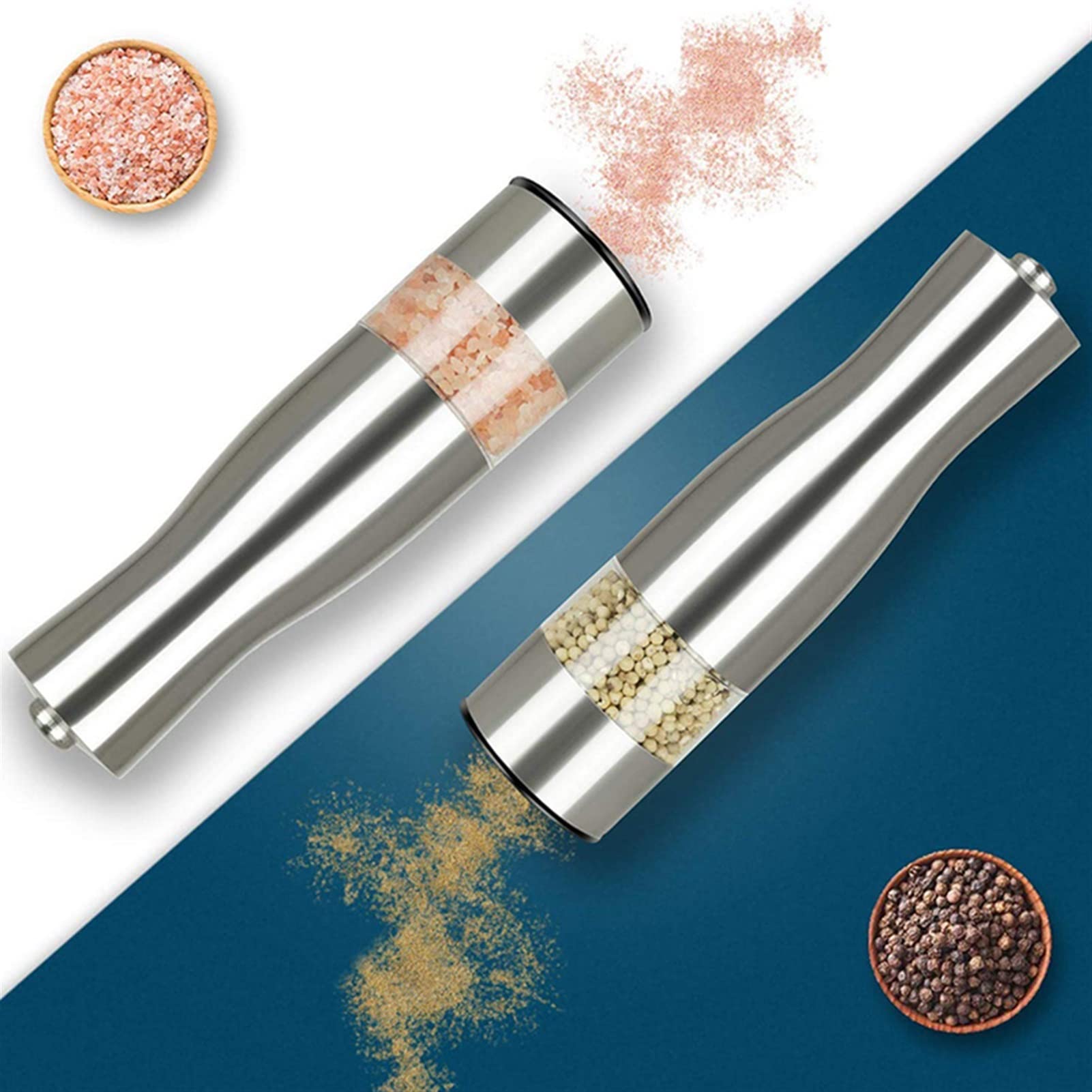 Młynki do Pieprzu Elektryczny młyn pieprzu ze stali nierdzewnej sól i szlifierka pieprzowa regulowana ceramiczna DOPROWADZIŁO Lekka kuchnia Automatyczny Młyn Spice Spice Grinder