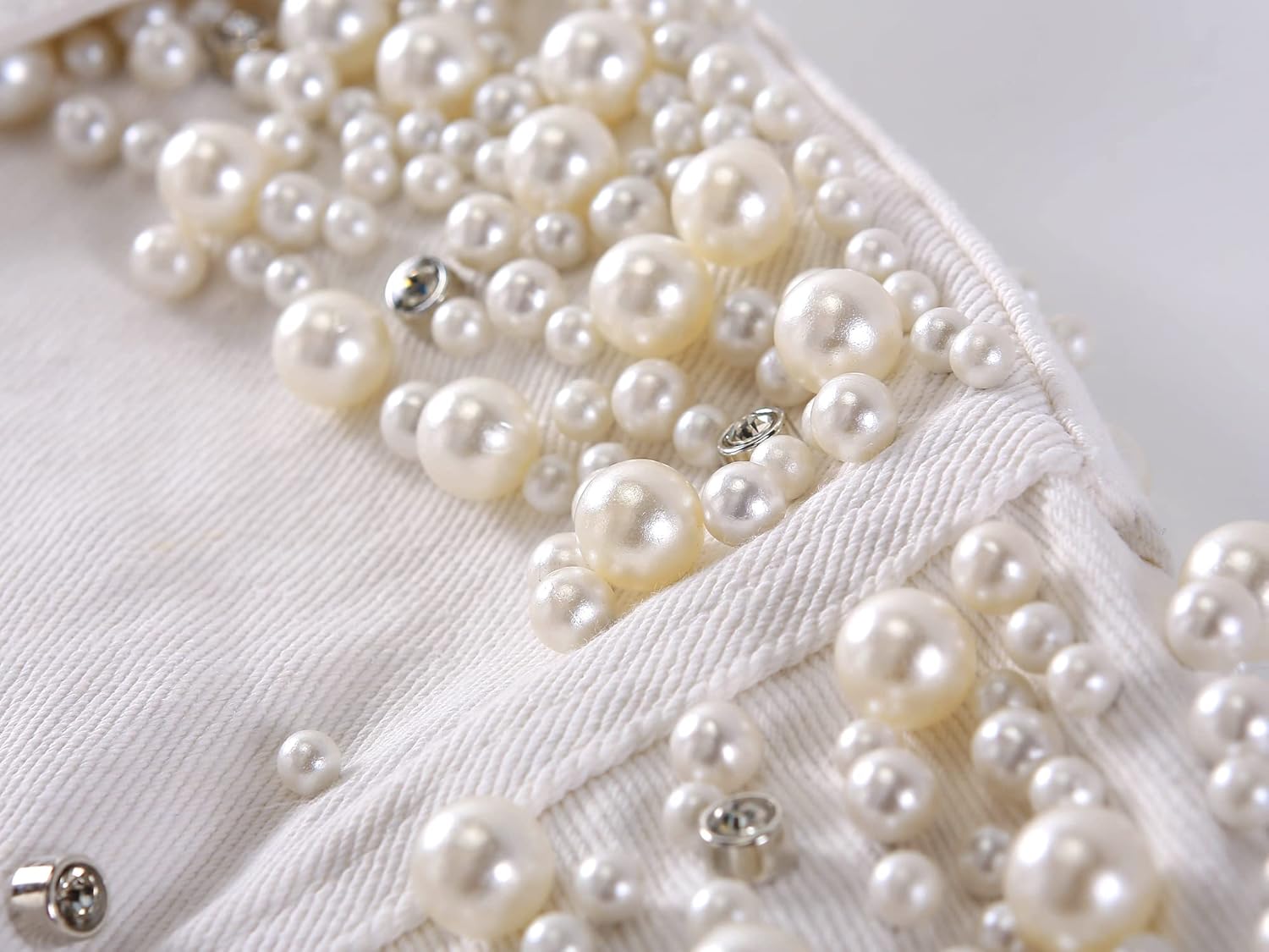 Kedera Women's Jean Jacket Embroidered Rivet Pearl Short Denim Jacket Coat - Image 4