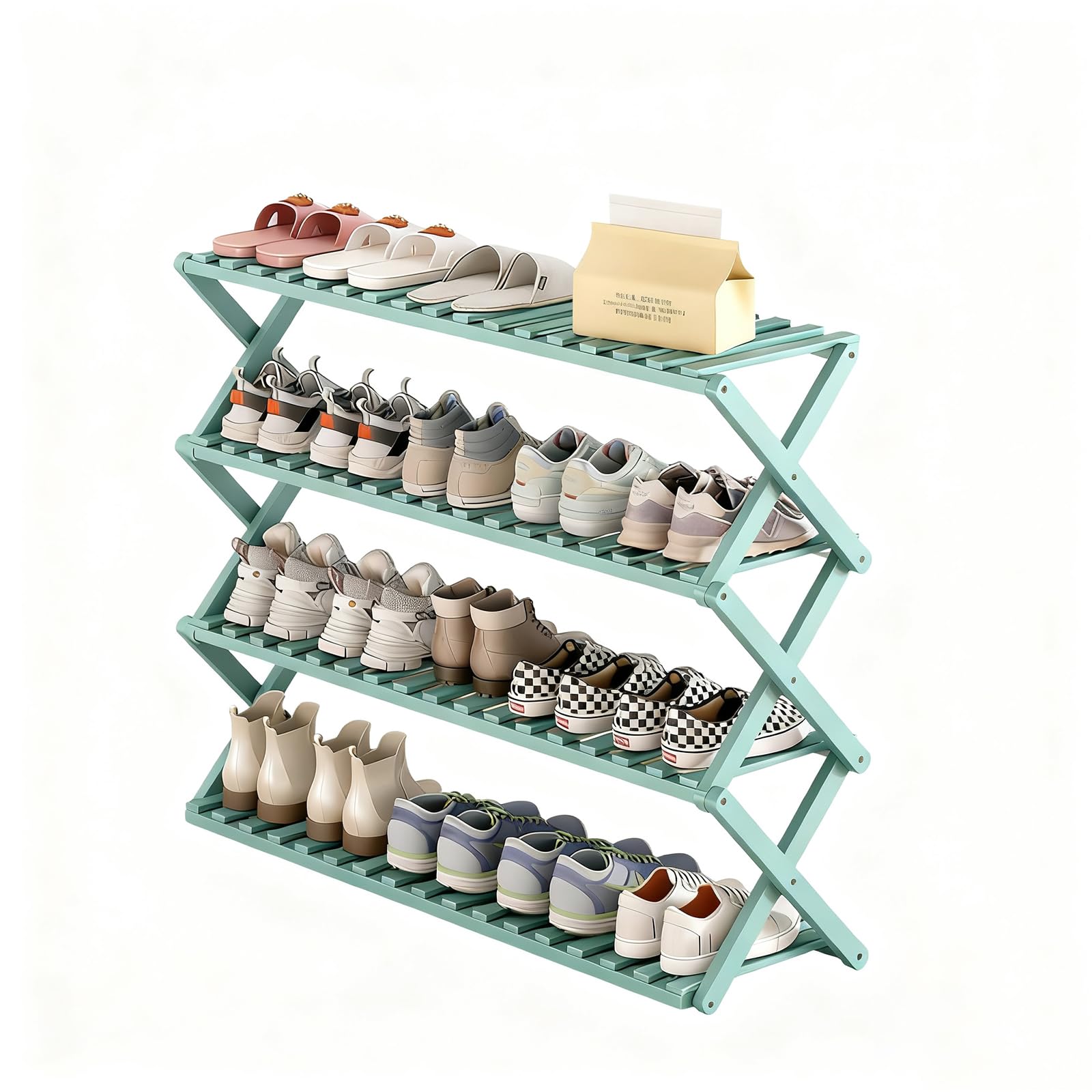 Étagère à chaussures en bambou 4 niveaux pliable pour entrée