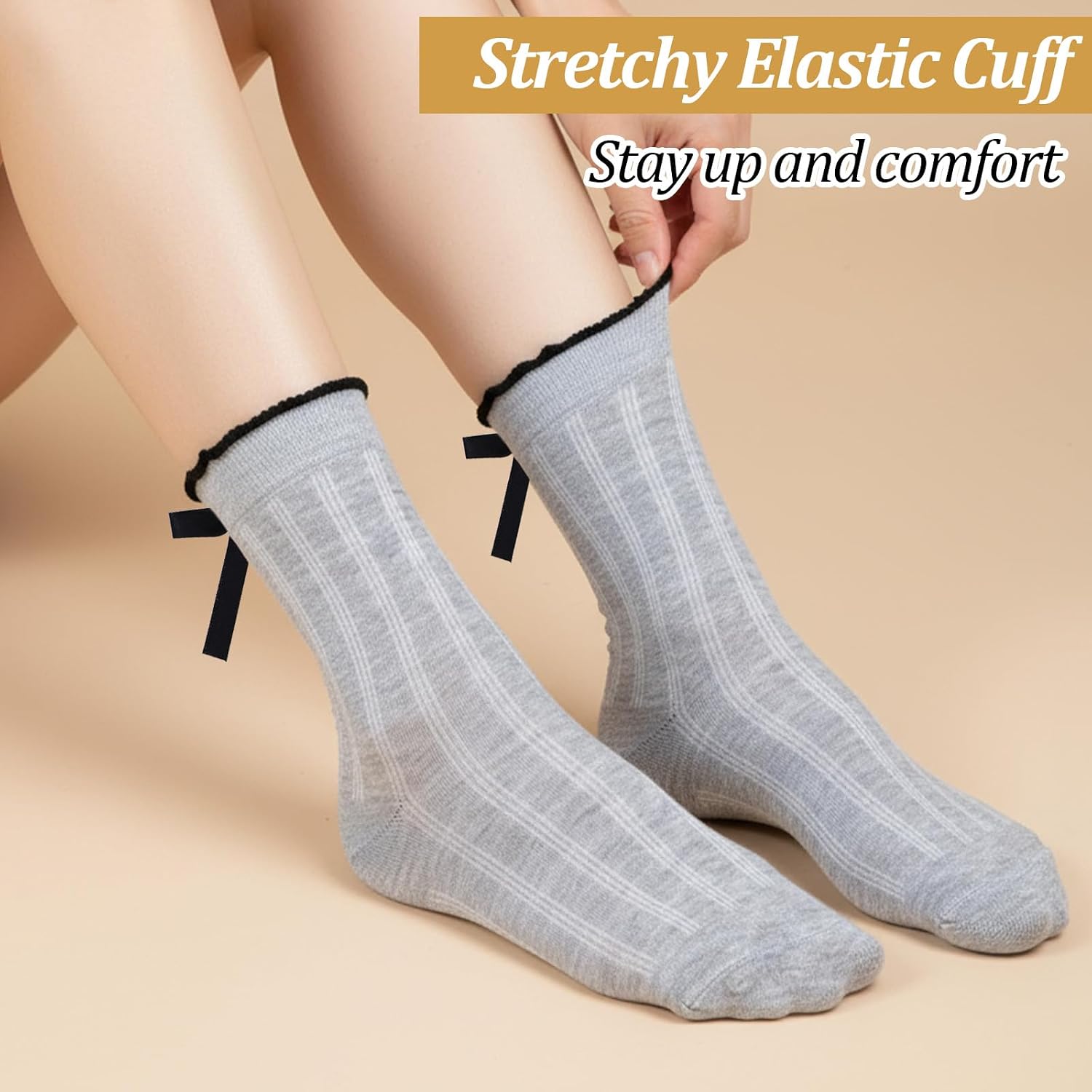 Andibro 6Pairs Cute Ruffle Bow Socks for Women, Ruffle Frilly Ankle Crew Socks Coquette Soft Breathable Cotton Socks for Women