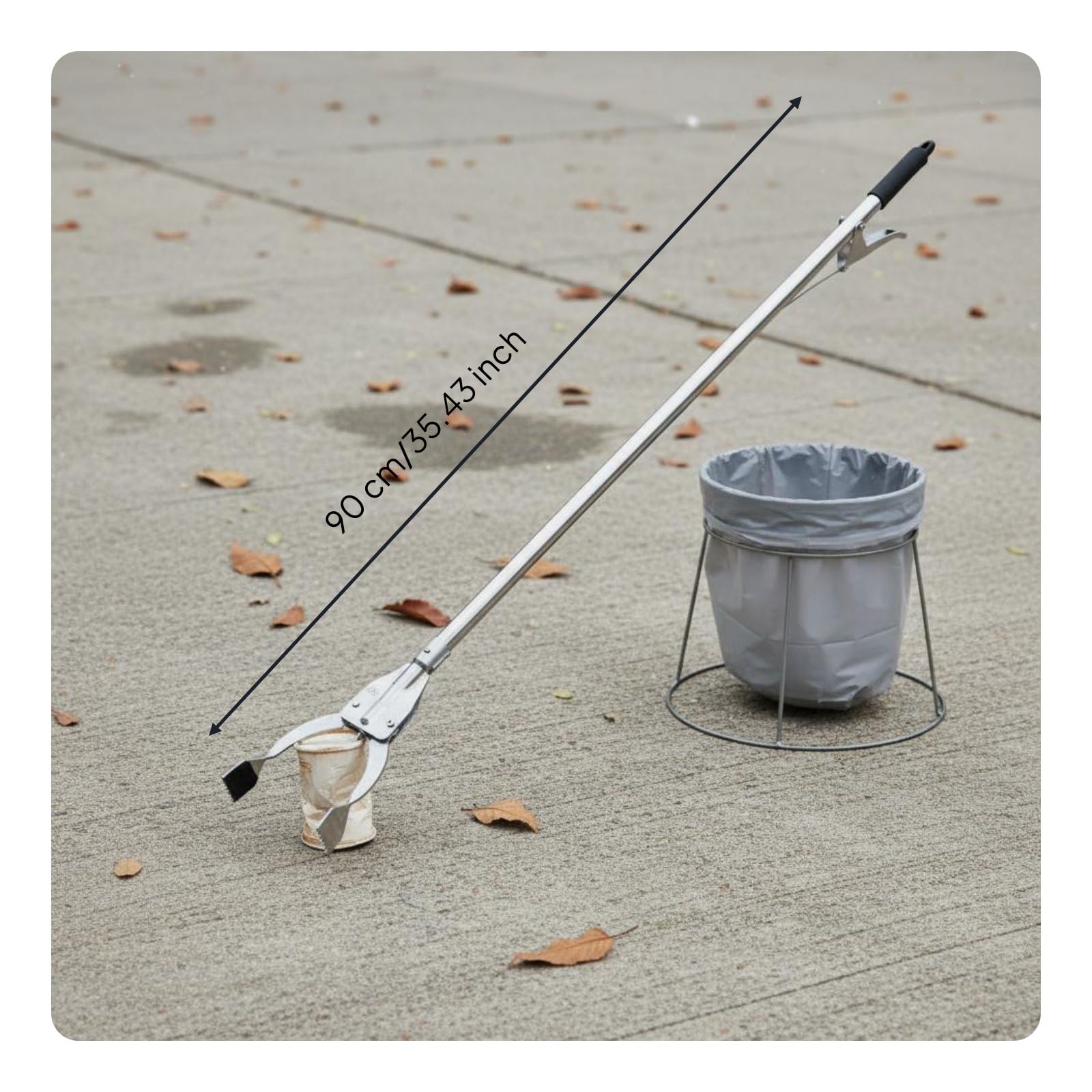 Raccogli Rifiuti Pinza Prendioggetti Lunga Manico Acciaio Inossidabile Meccanismo Liscia Presa Forte Adatta Pulizia Scuola Parco Giardino Uso Quotidiano, Nero, Testa In Ferro 90CM