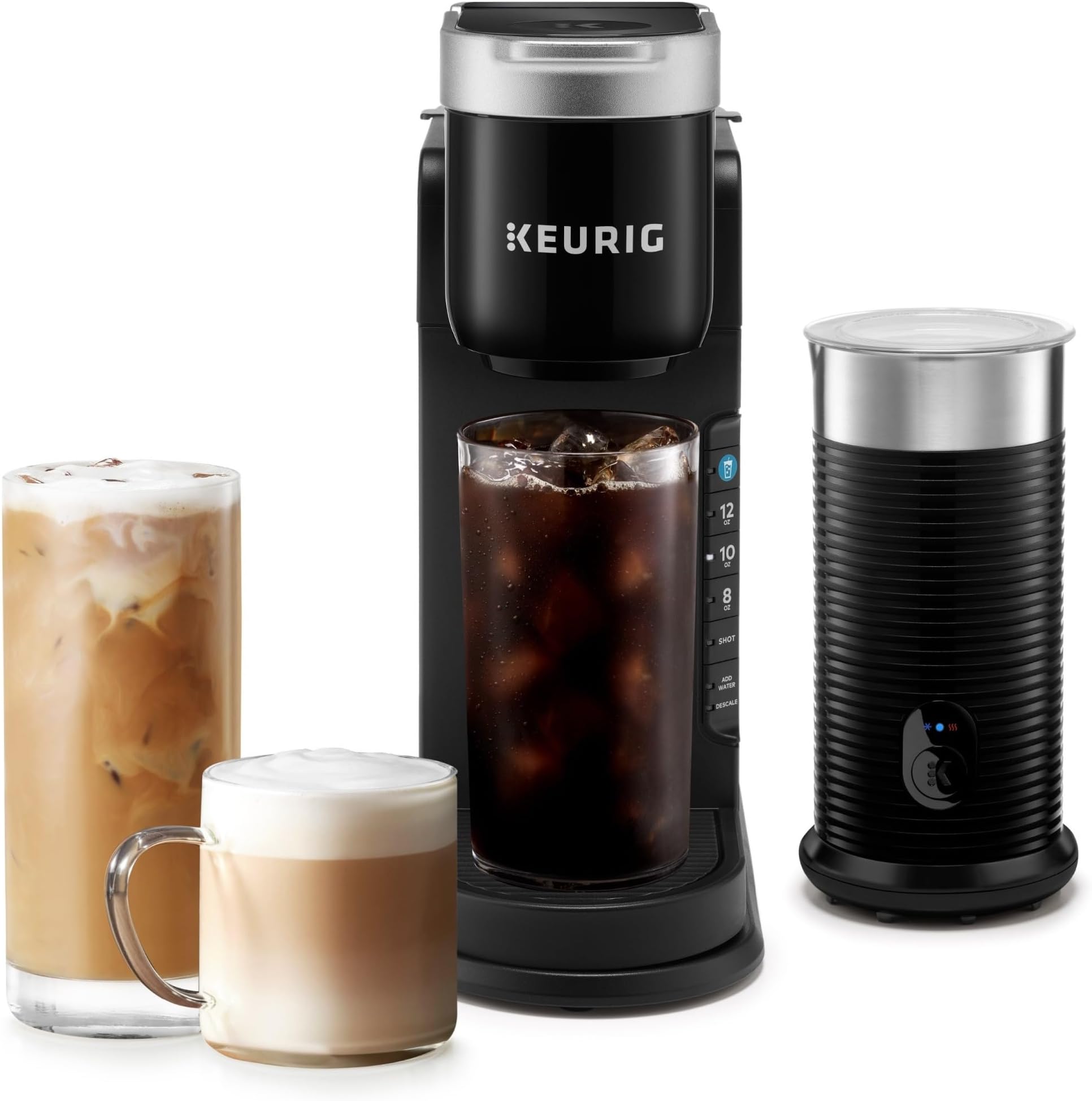 K-Café Barista Bar Single Serve Coffee Maker and Frother, with 3 Brew Sizes, Hot and Cold Coffee Capabilities, 2oz Coffee Shot Button, Black